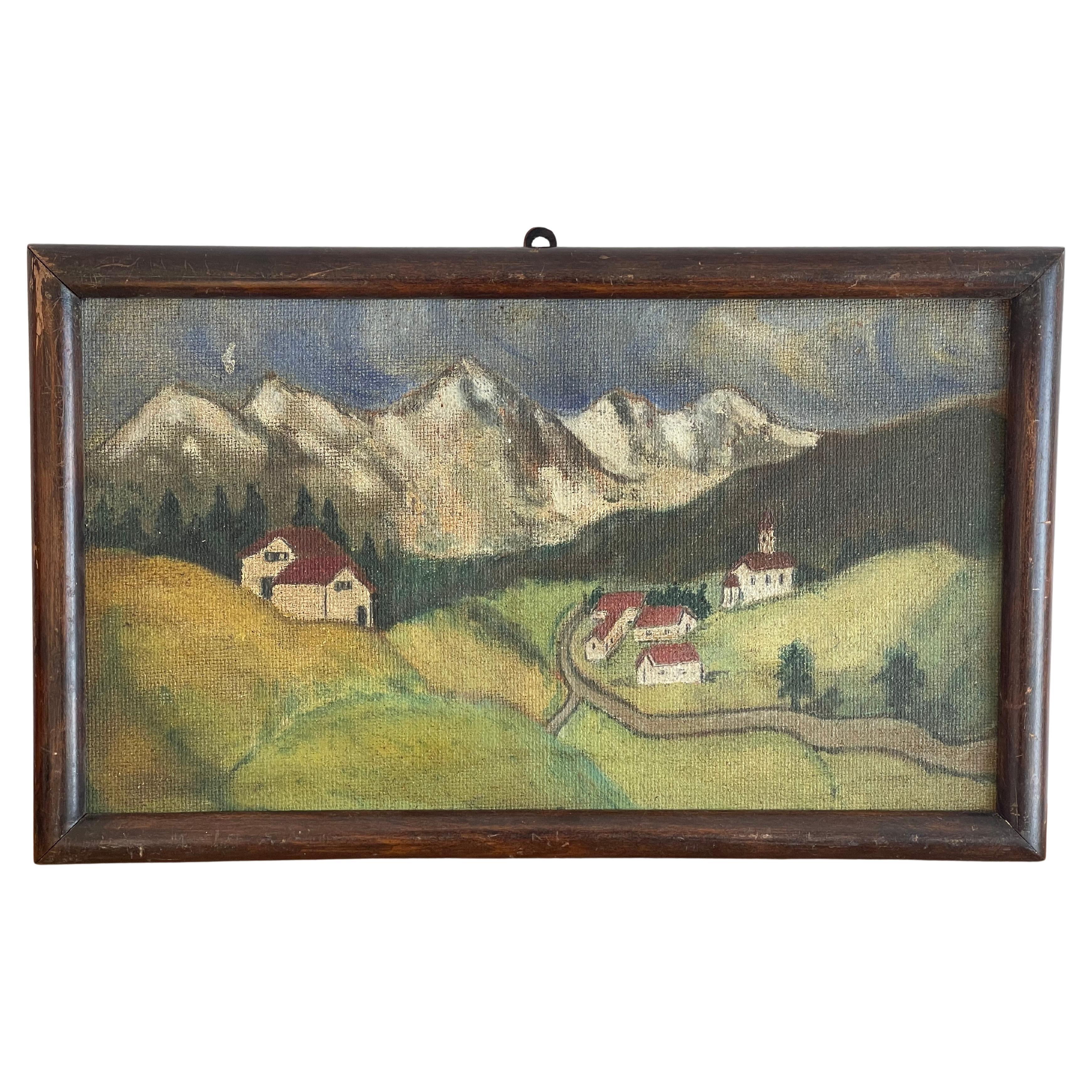 Antique Alpine Black Forest Folk Art Landscape Painting For Sale at 1stDibs