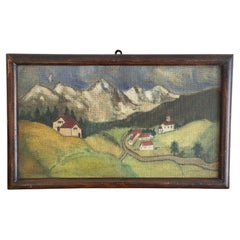 Antique Alpine Black Forest Folk Art Landscape Painting