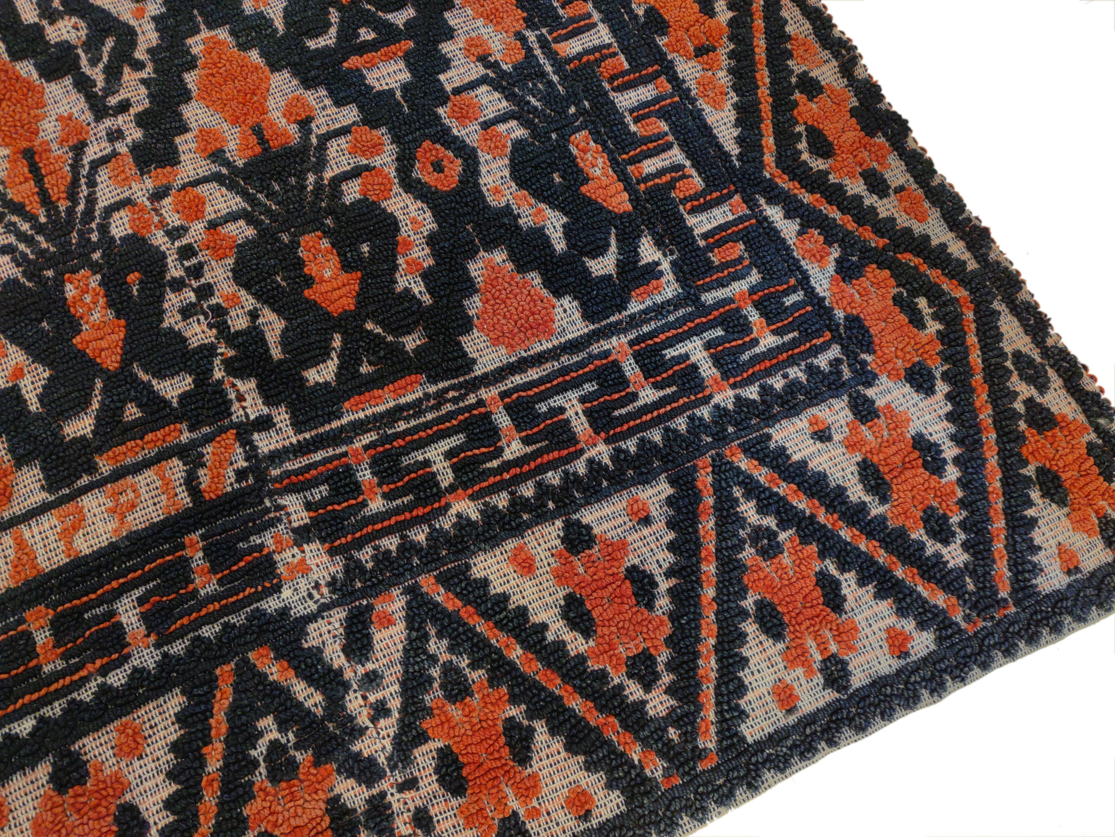 Moorish Antique Alpujarra Spanish Textured Rug Signed and Dated 1891 For Sale