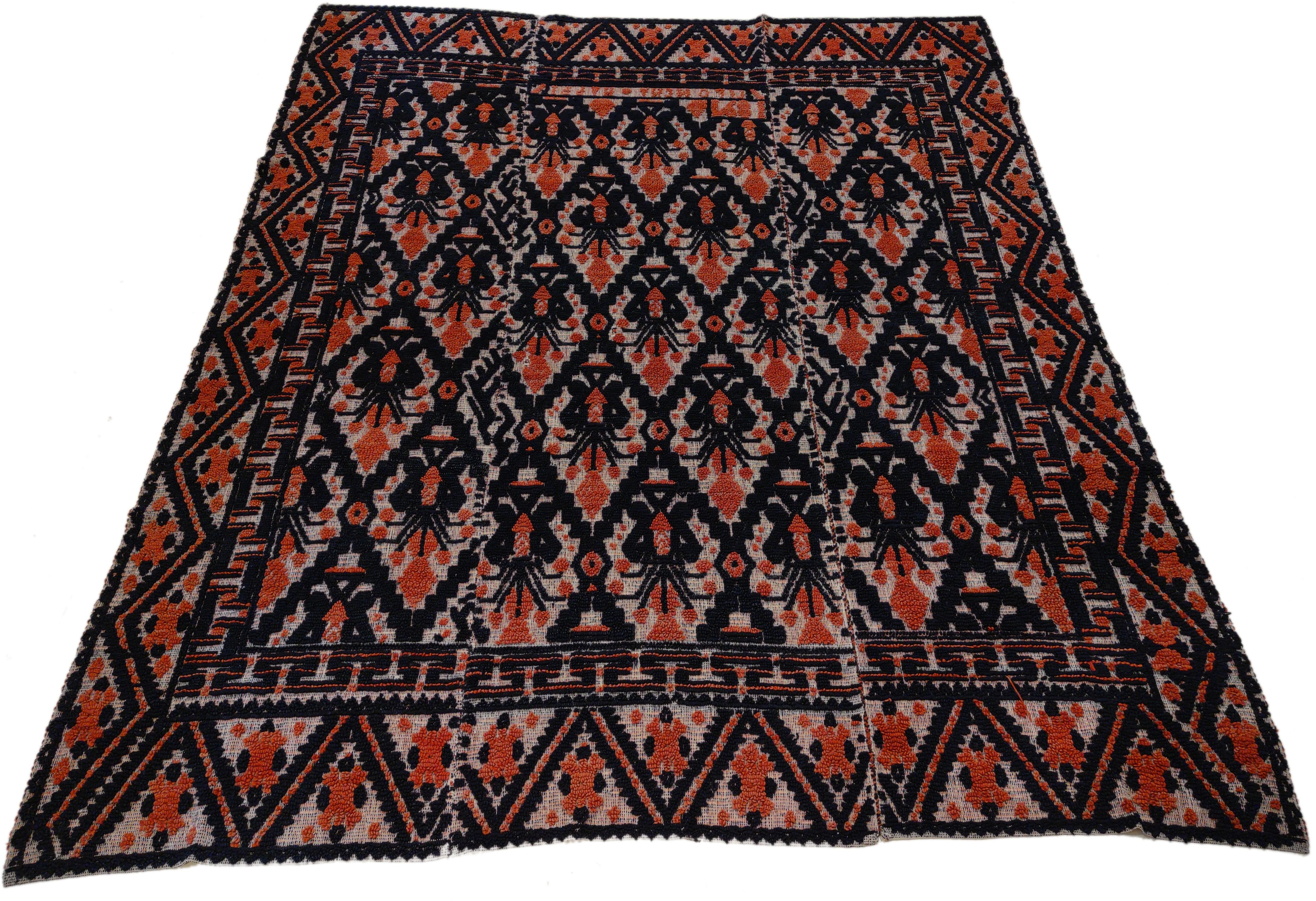 Alfombra antigua de textura alpujarreña española firmada y fechada en 1891 Morisco en venta