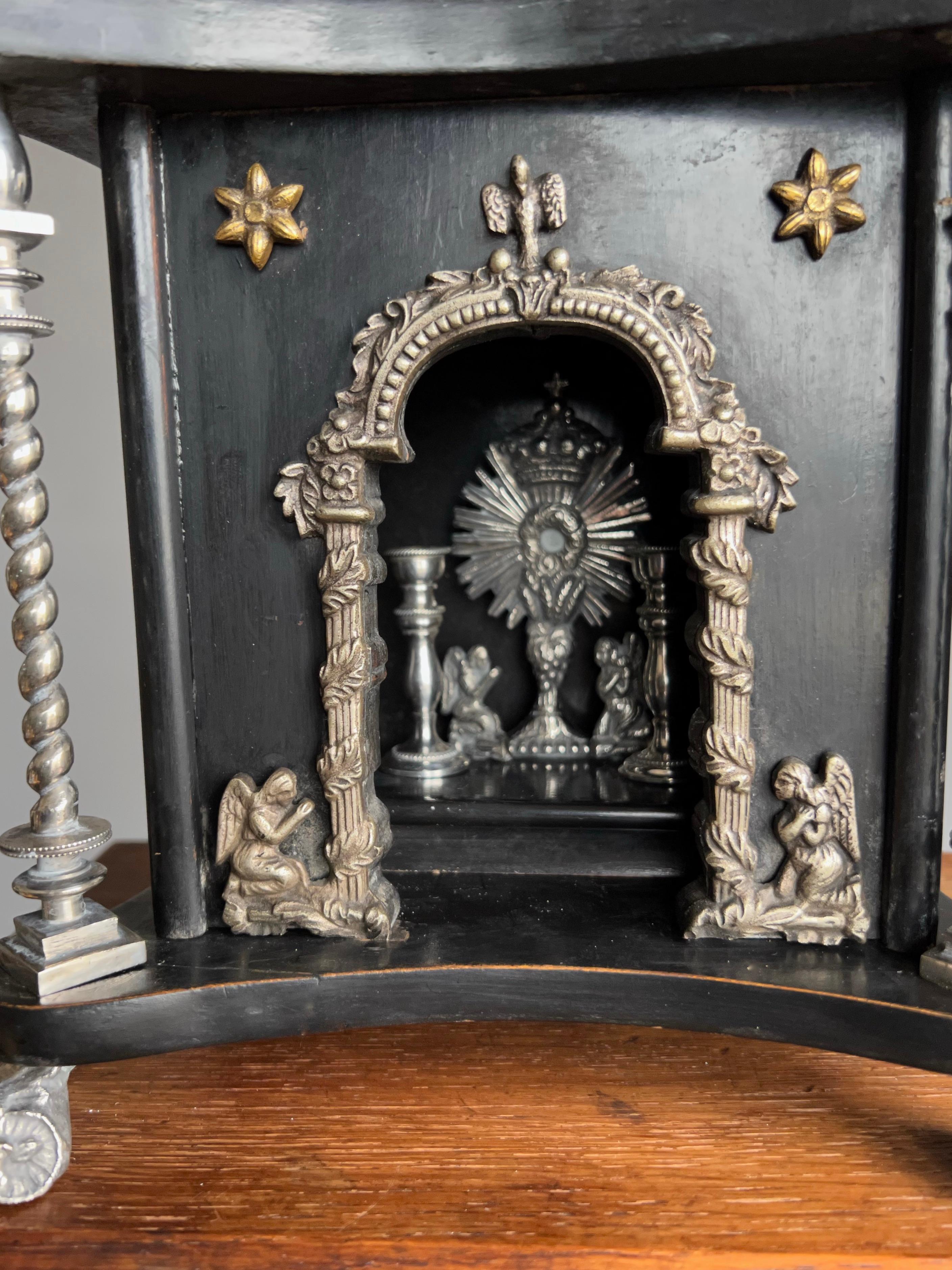 Antique Altar Crucifix Detailed Silvered Bronze Sculpture of Christ & Monstrance For Sale 1