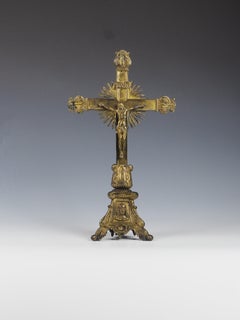 Antique Altar Gilt Bronze Crucifix Cross