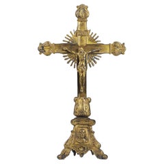 Antique Altar Gilt Bronze Crucifix Cross