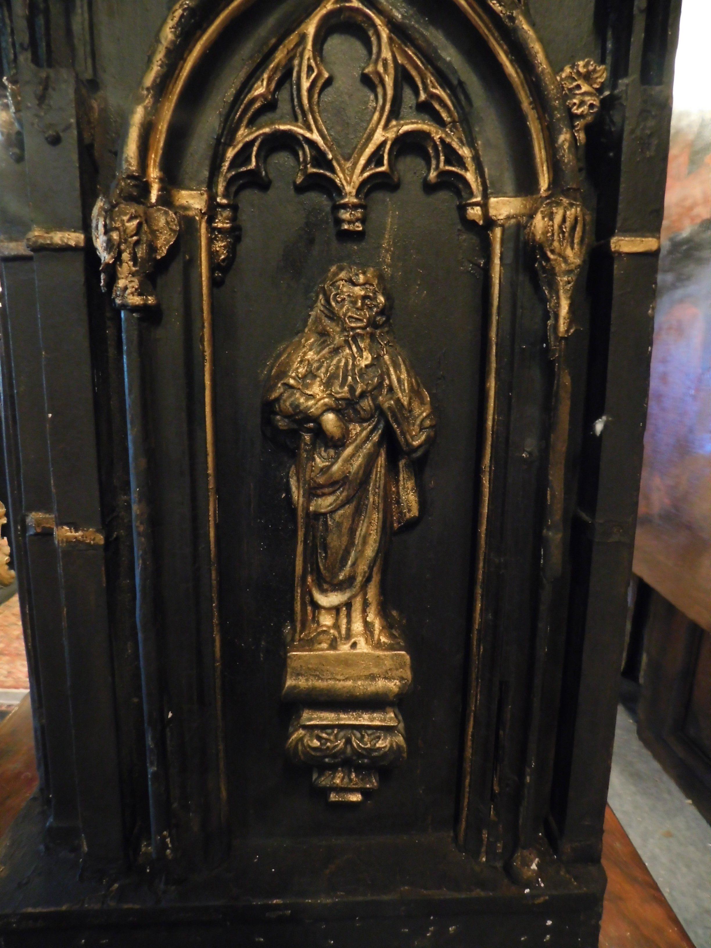 Antique Altar Tabernacle Cabinets Black and Gold Wood, Carved Door, 1800, France 2