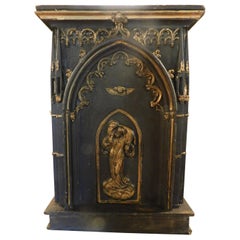Antique Altar Tabernacle Cabinets Black and Gold Wood, Carved Door, 1800, France