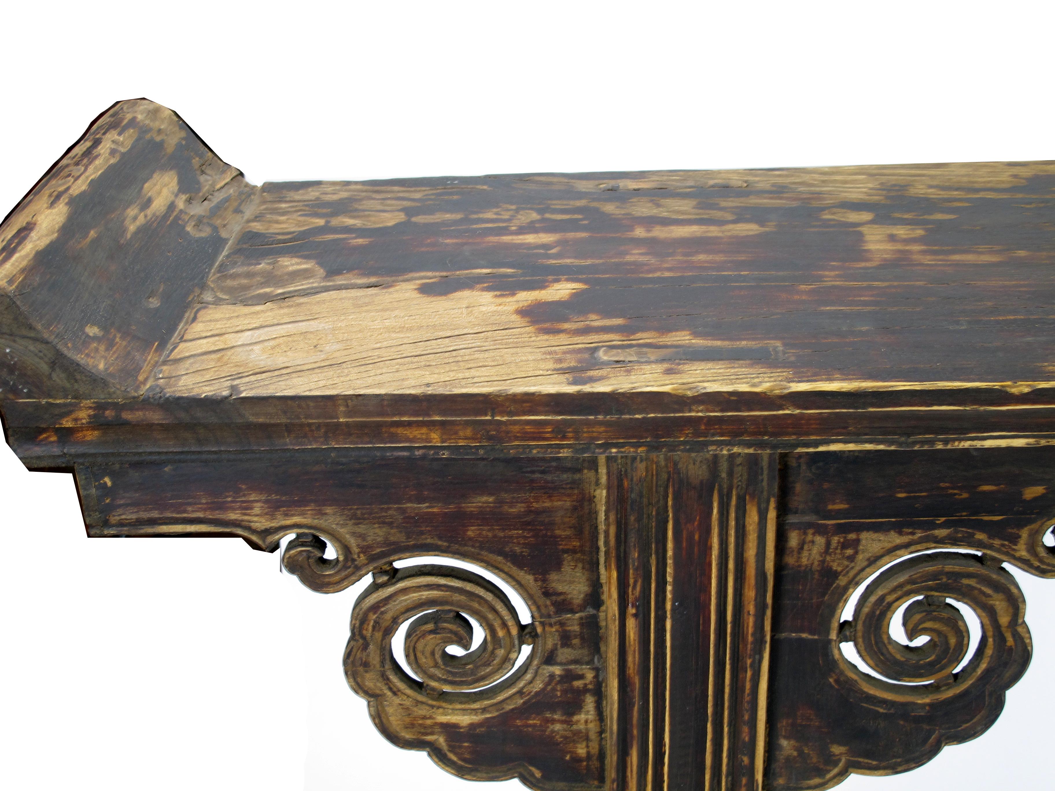 Hand-Carved Antique Altar Table with Open Carved Double Ruyi Legs For Sale