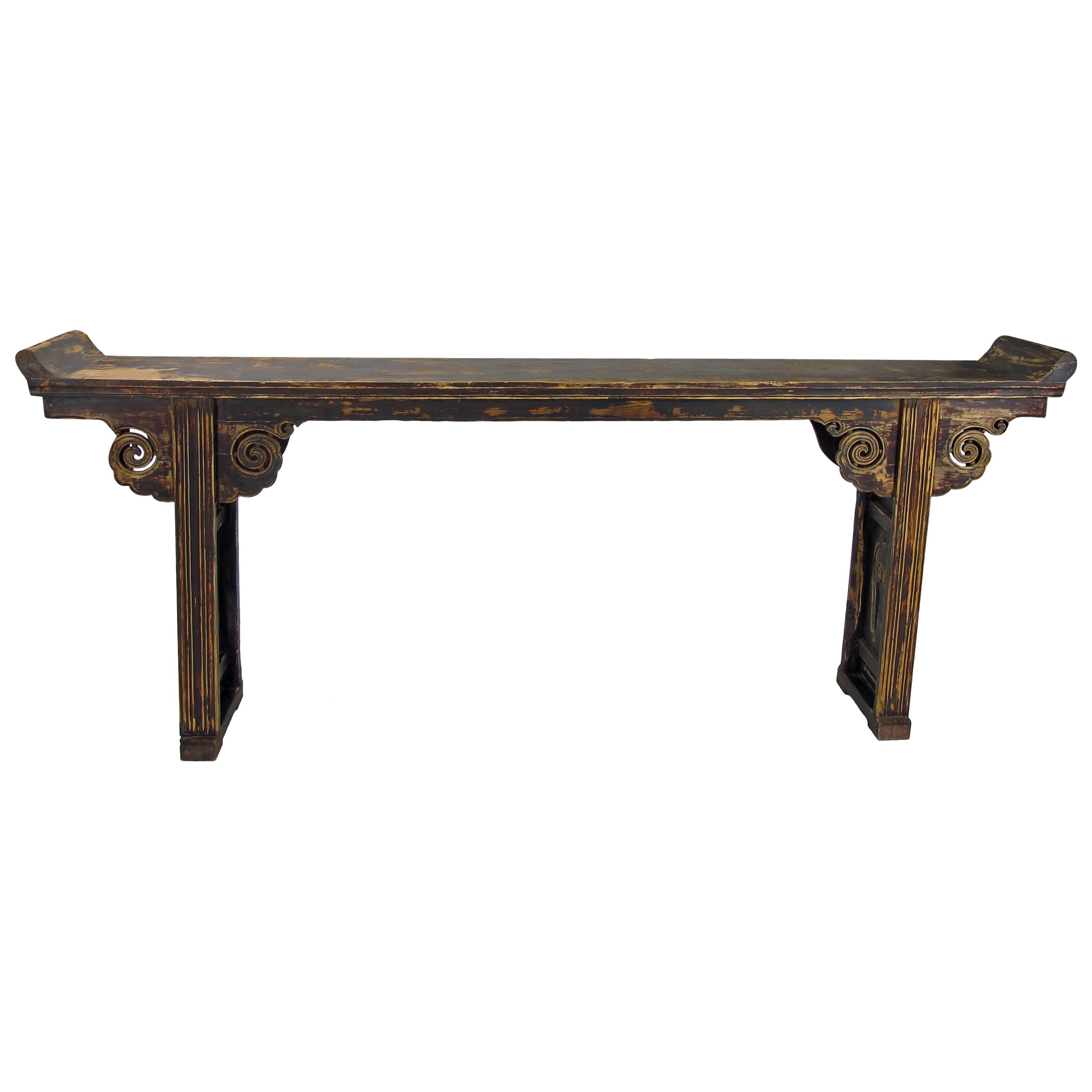 Antique Altar Table with Open Carved Double Ruyi Legs For Sale