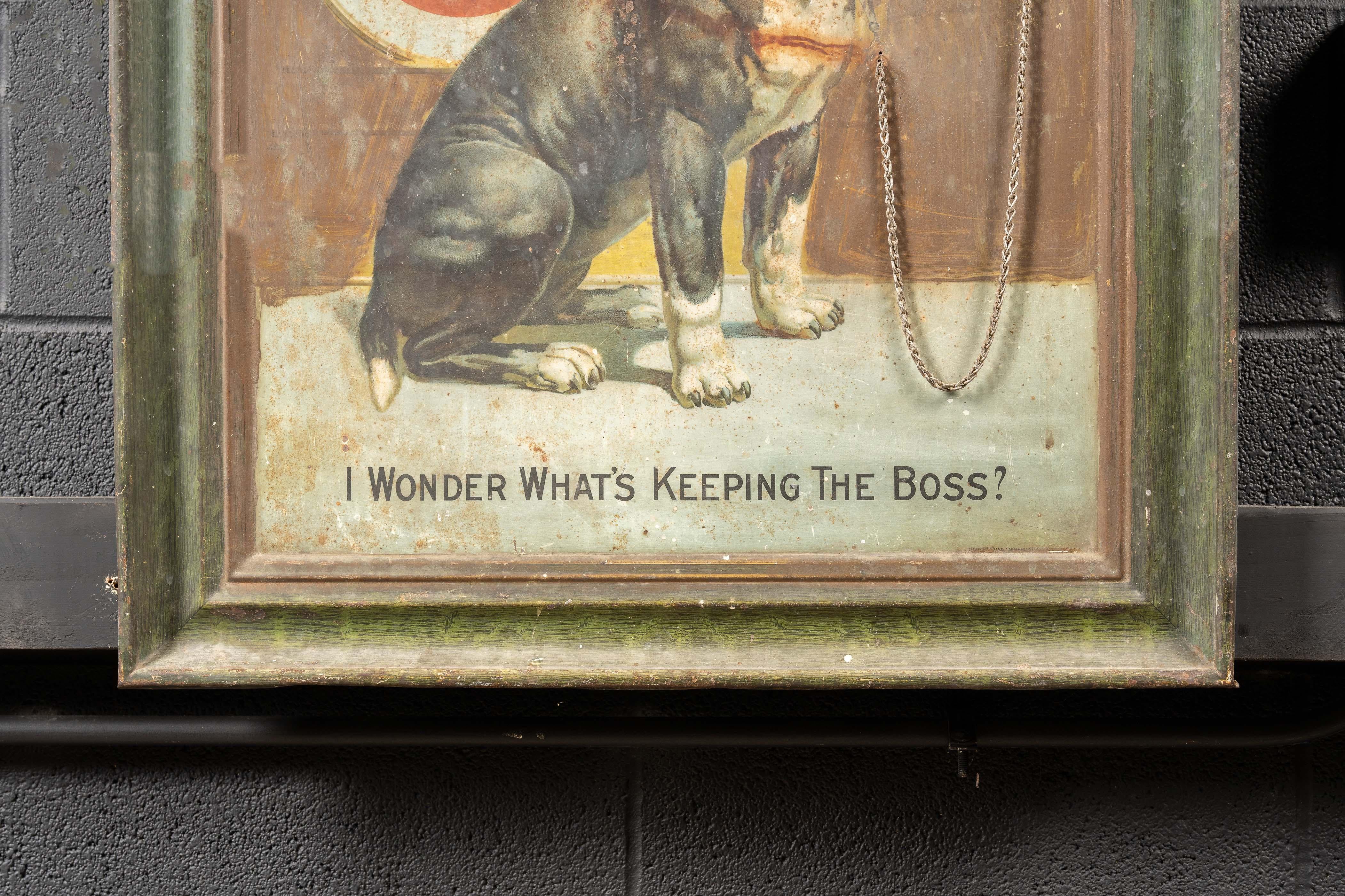 Antique Altered El Bart Gin Self-Framed Tin Litho Advertising Sign In Distressed Condition For Sale In Dekalb, IL