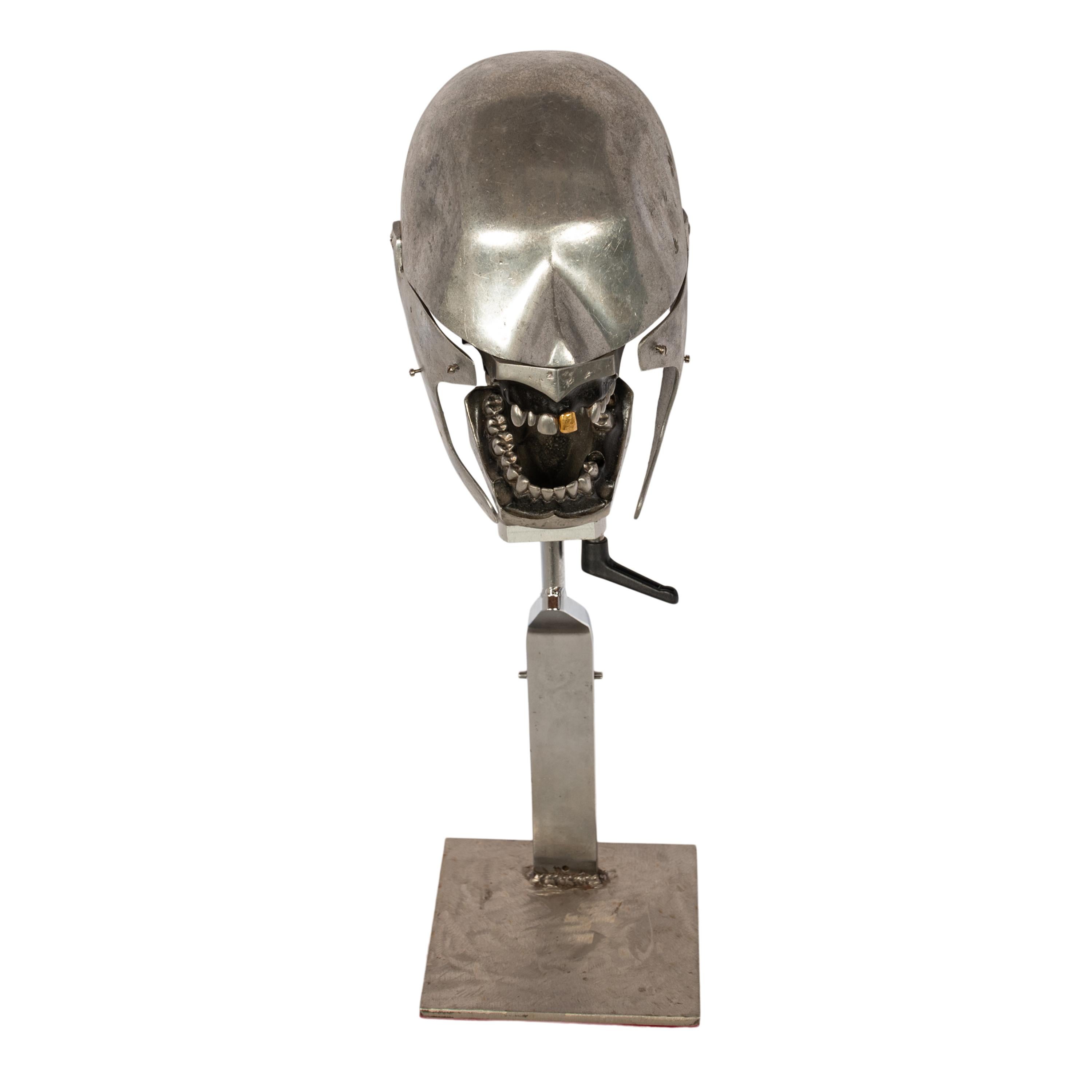 Antique Aluminum Teaching Dental Phantom Head Skull on Stand Gold Tooth 1920's  2