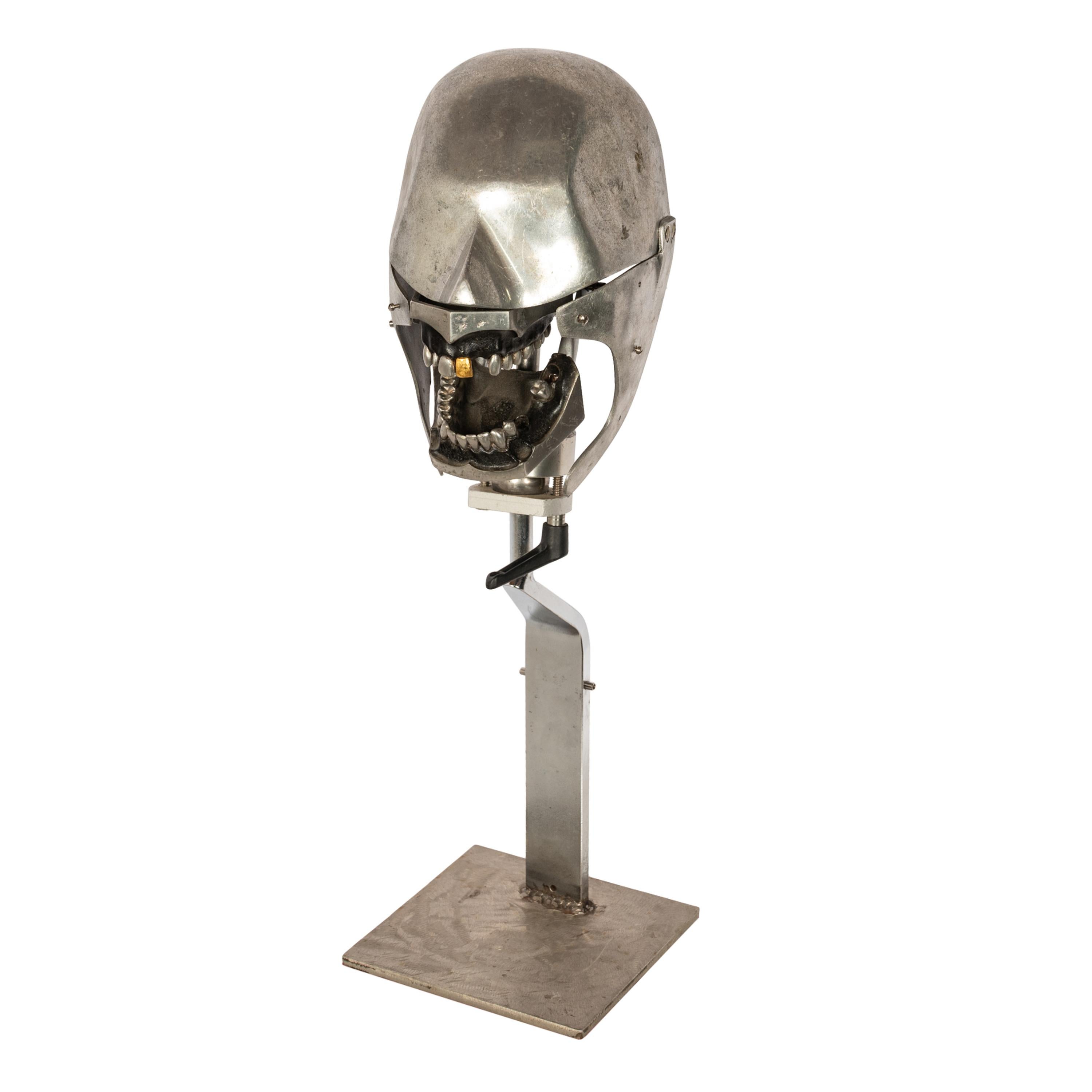 Antique Aluminum Teaching Dental Phantom Head Skull on Stand Gold Tooth 1920's  For Sale 4