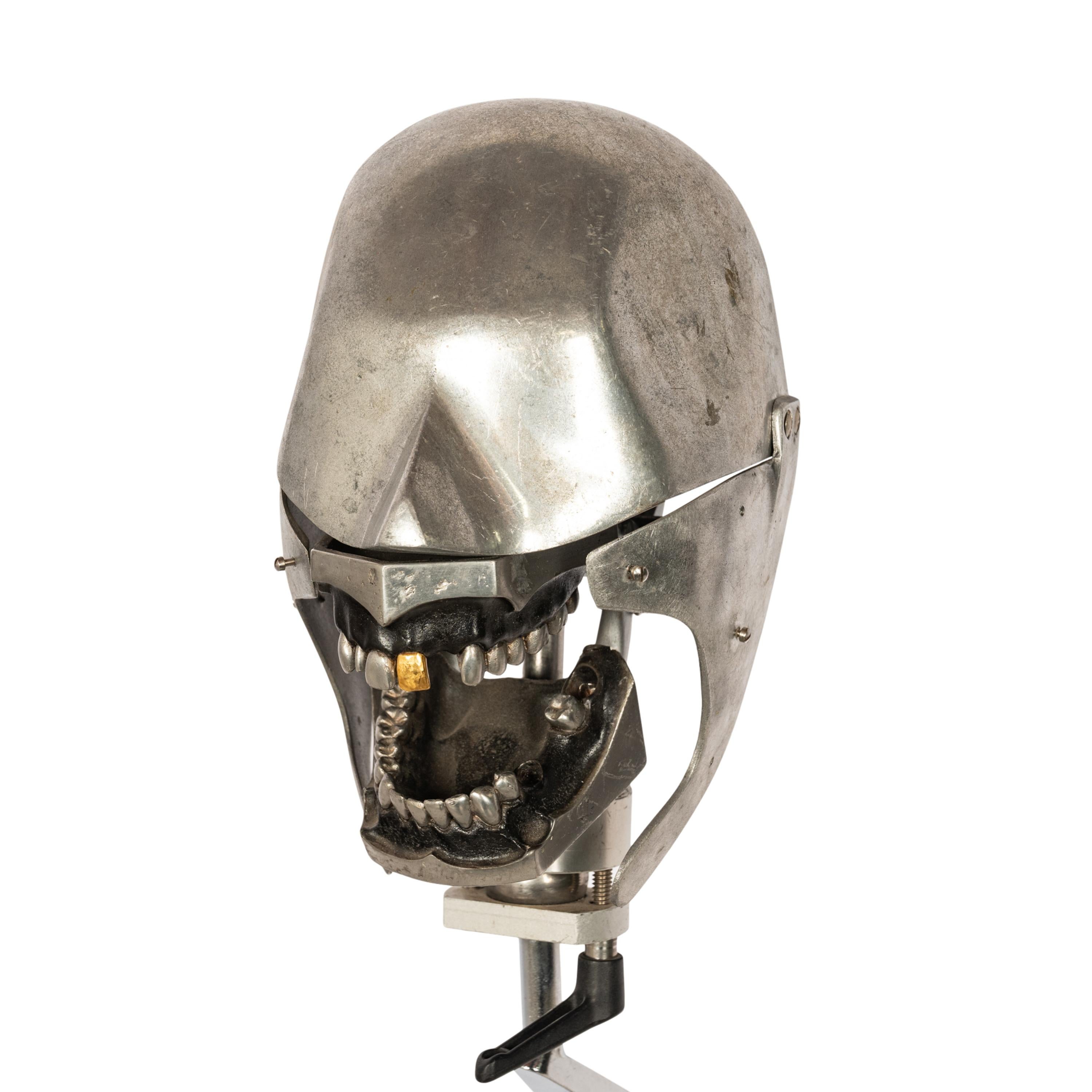 Antique Aluminum Teaching Dental Phantom Head Skull on Stand Gold Tooth 1920's  4