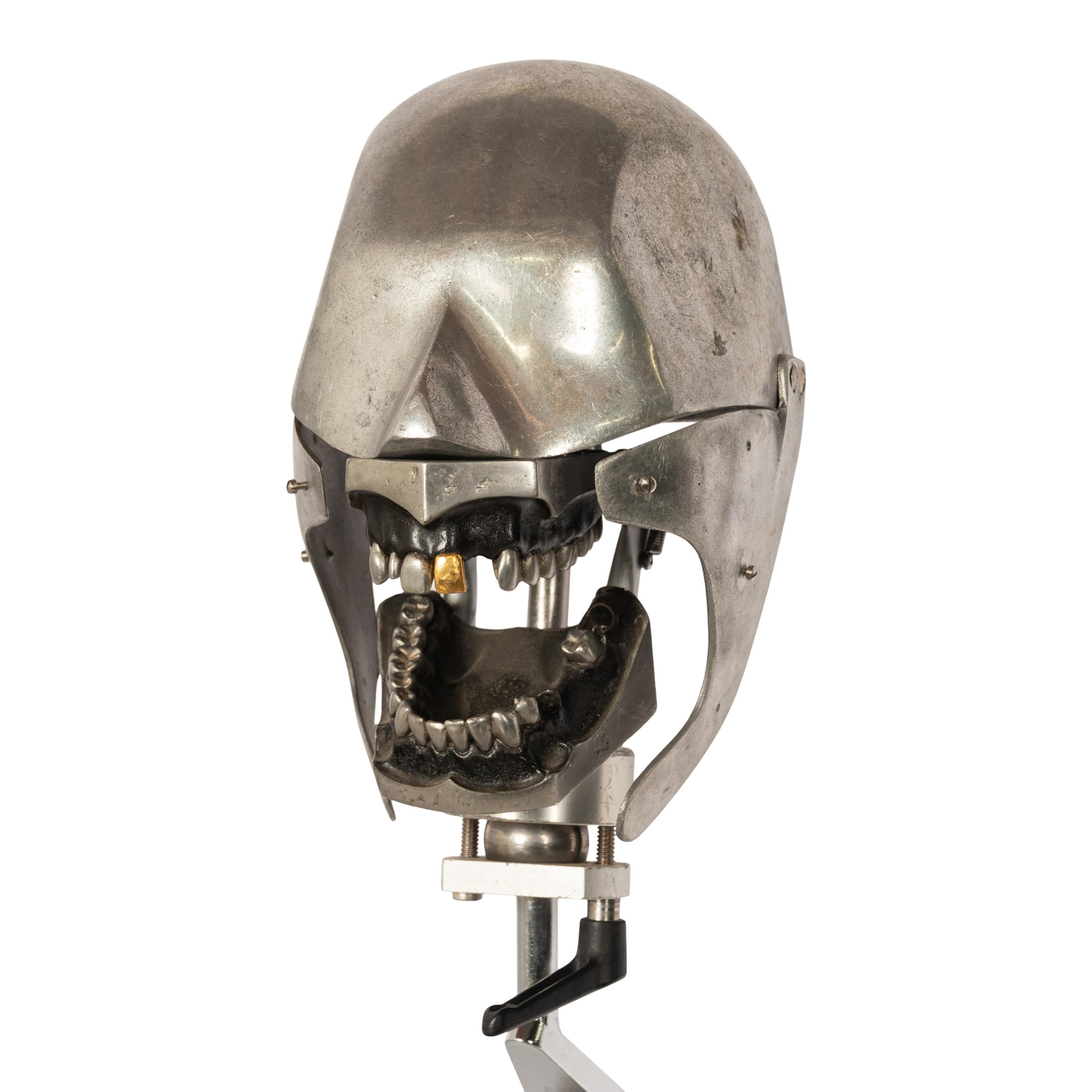 Antique Aluminum Teaching Dental Phantom Head Skull on Stand Gold Tooth 1920's  6