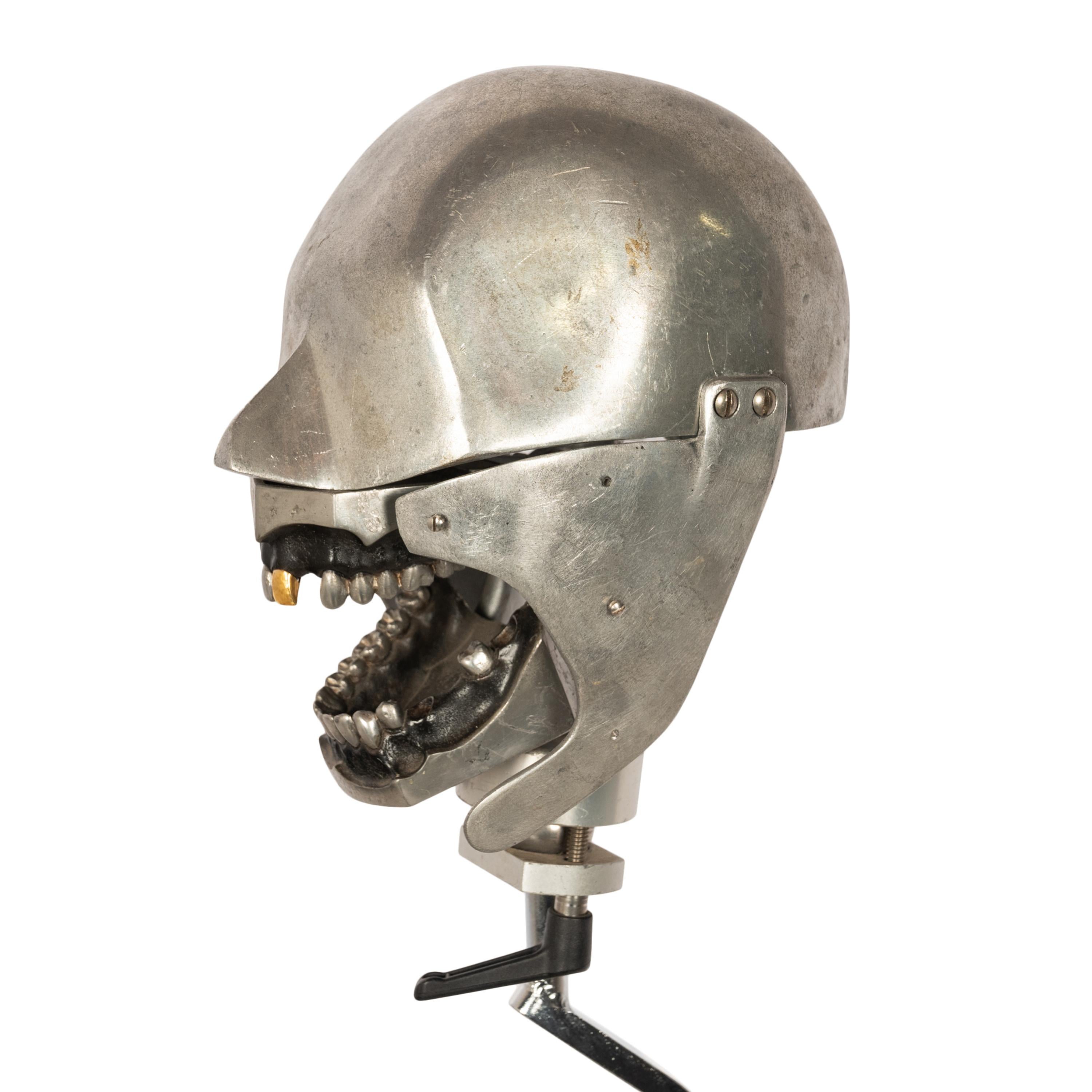 Antique Aluminum Teaching Dental Phantom Head Skull on Stand Gold Tooth 1920's  7