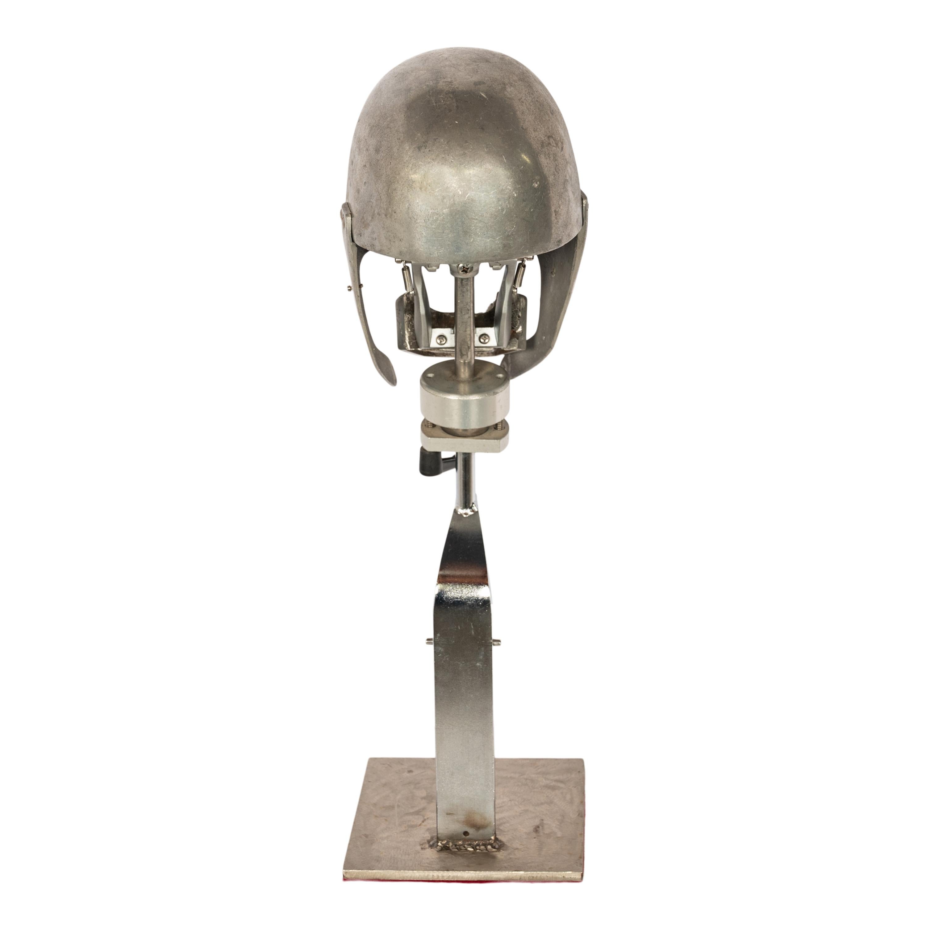 Brutalist Antique Aluminum Teaching Dental Phantom Head Skull on Stand Gold Tooth 1920's 