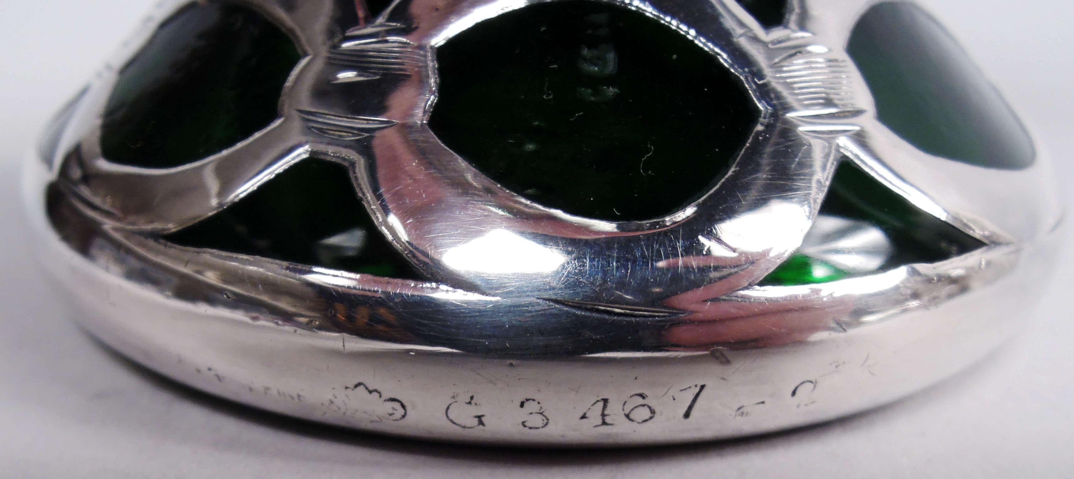 Antique Alvin Art Nouveau Green Silver Overlay Vase For Sale 2