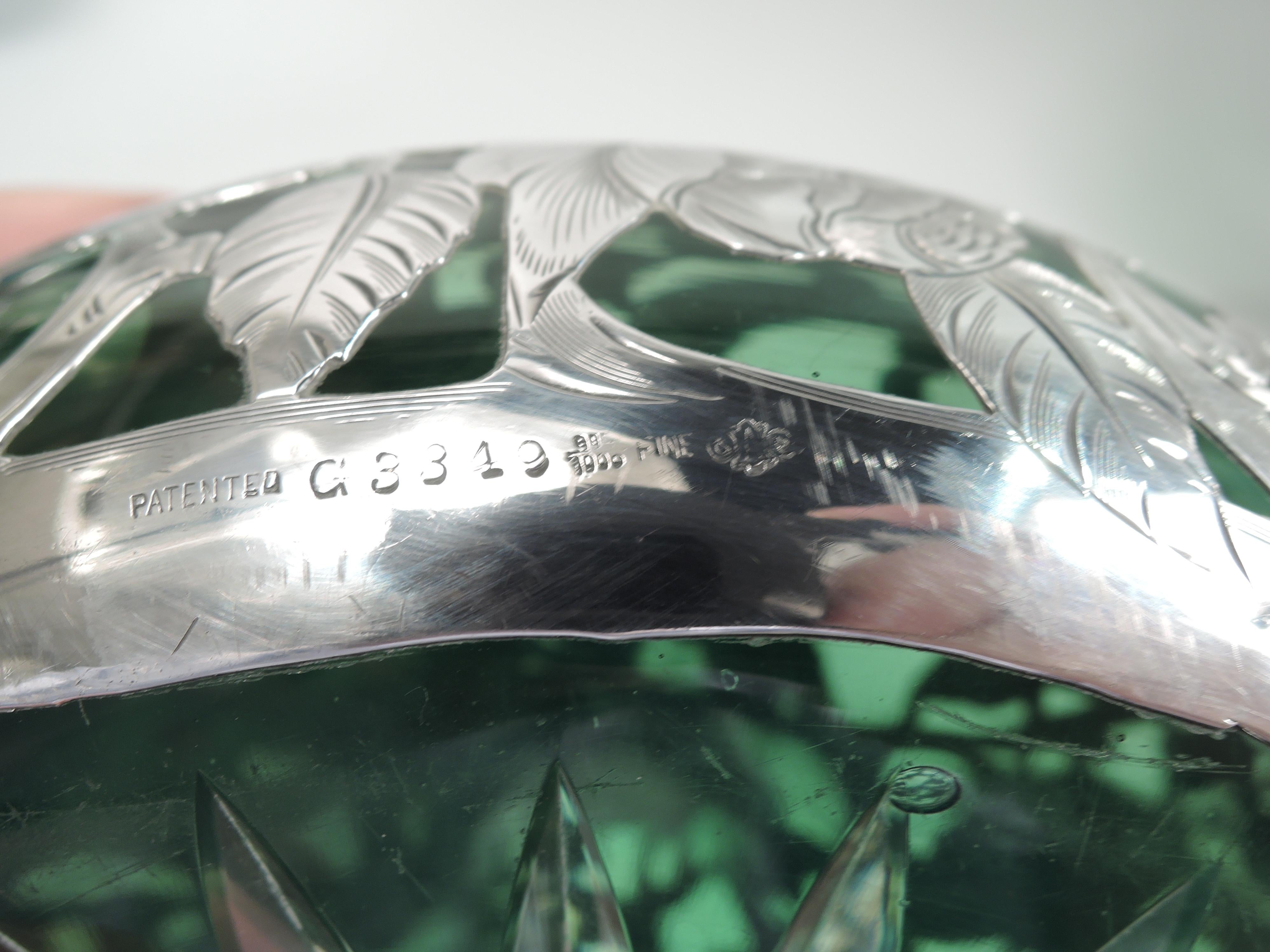 Antique Alvin Art Nouveau Green Silver Overlay Vase For Sale 4
