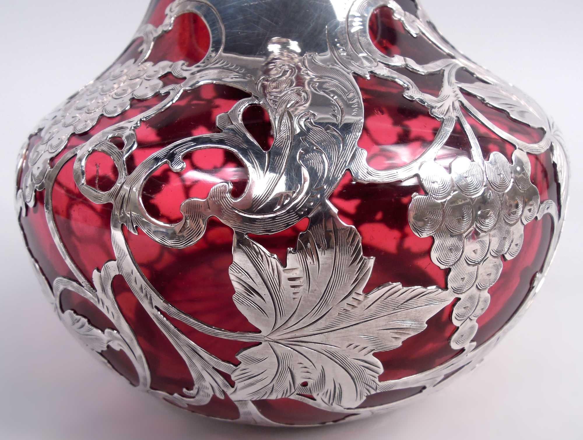 Antique Alvin Art Nouveau Red Grapevine Silver Overlay Decanter For Sale 5