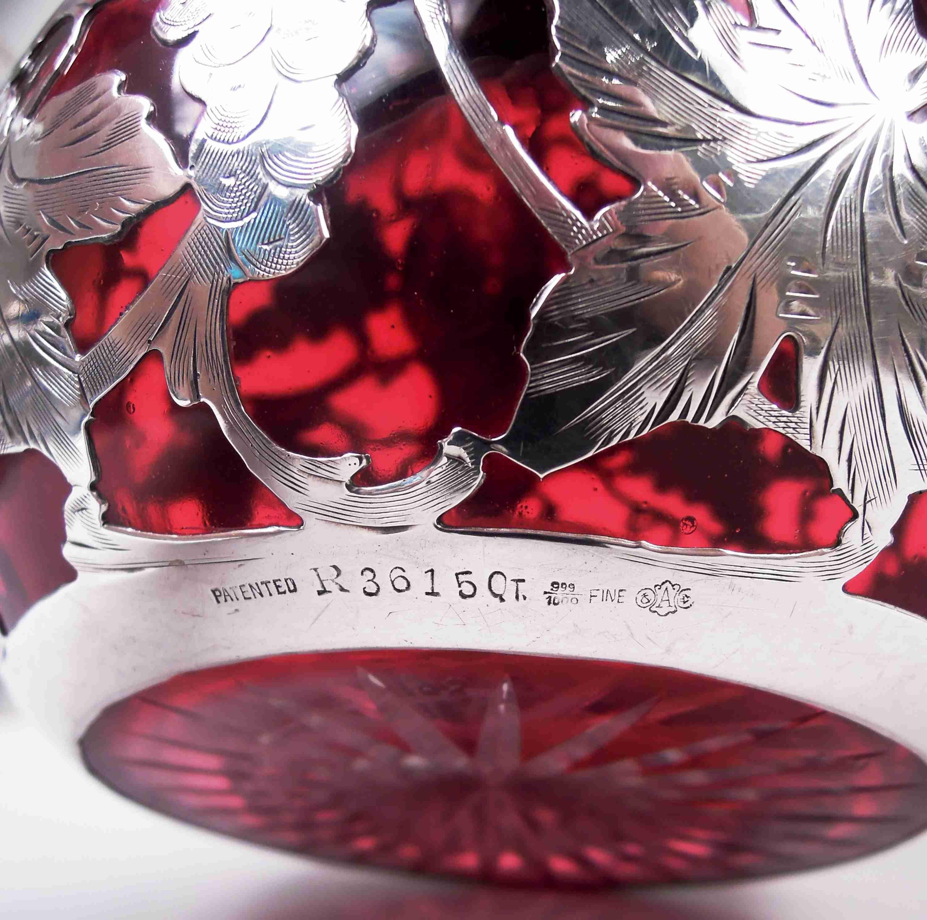 Antique Alvin Art Nouveau Red Grapevine Silver Overlay Decanter For Sale 7