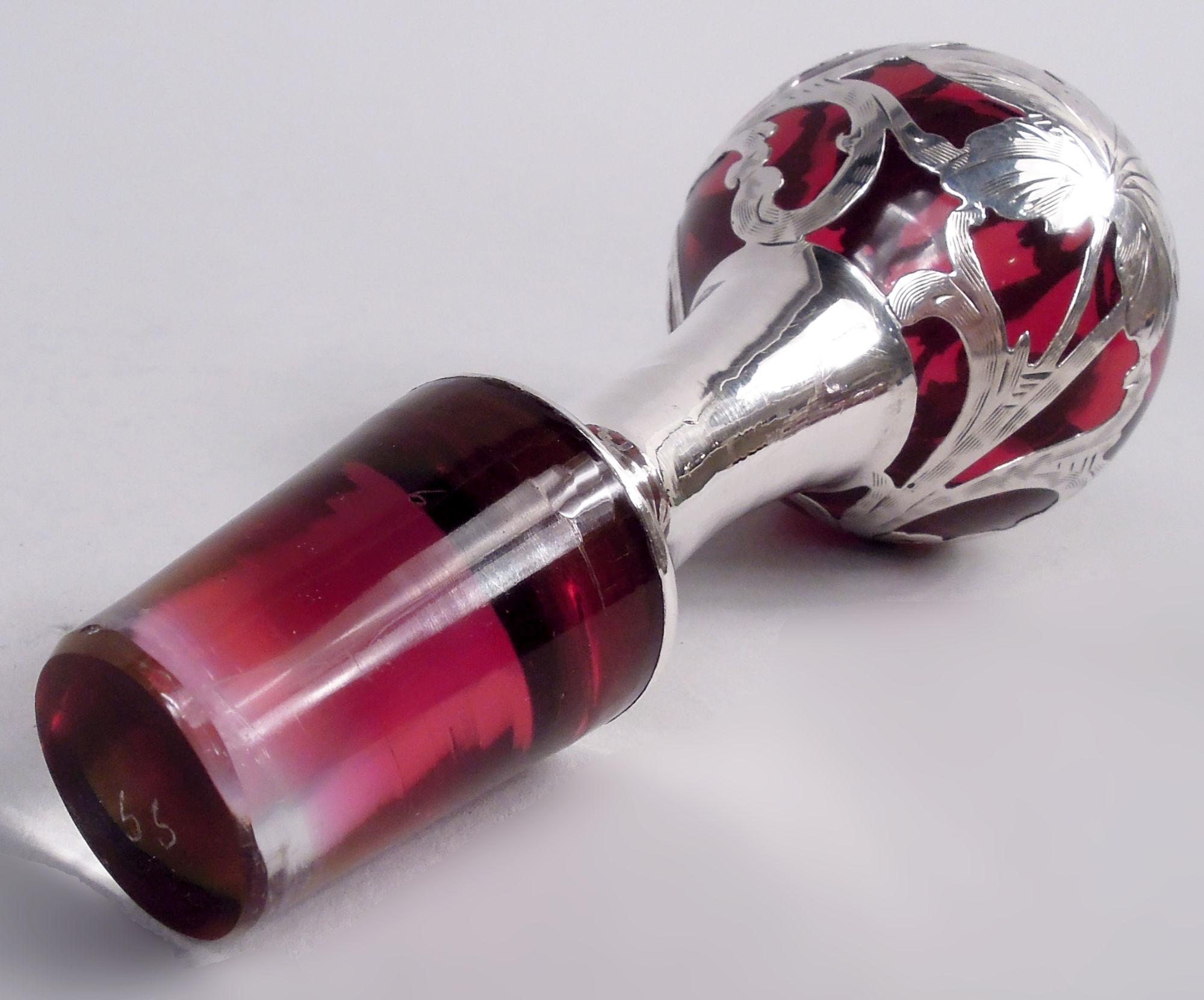 Antique Alvin Art Nouveau Red Grapevine Silver Overlay Decanter For Sale 2