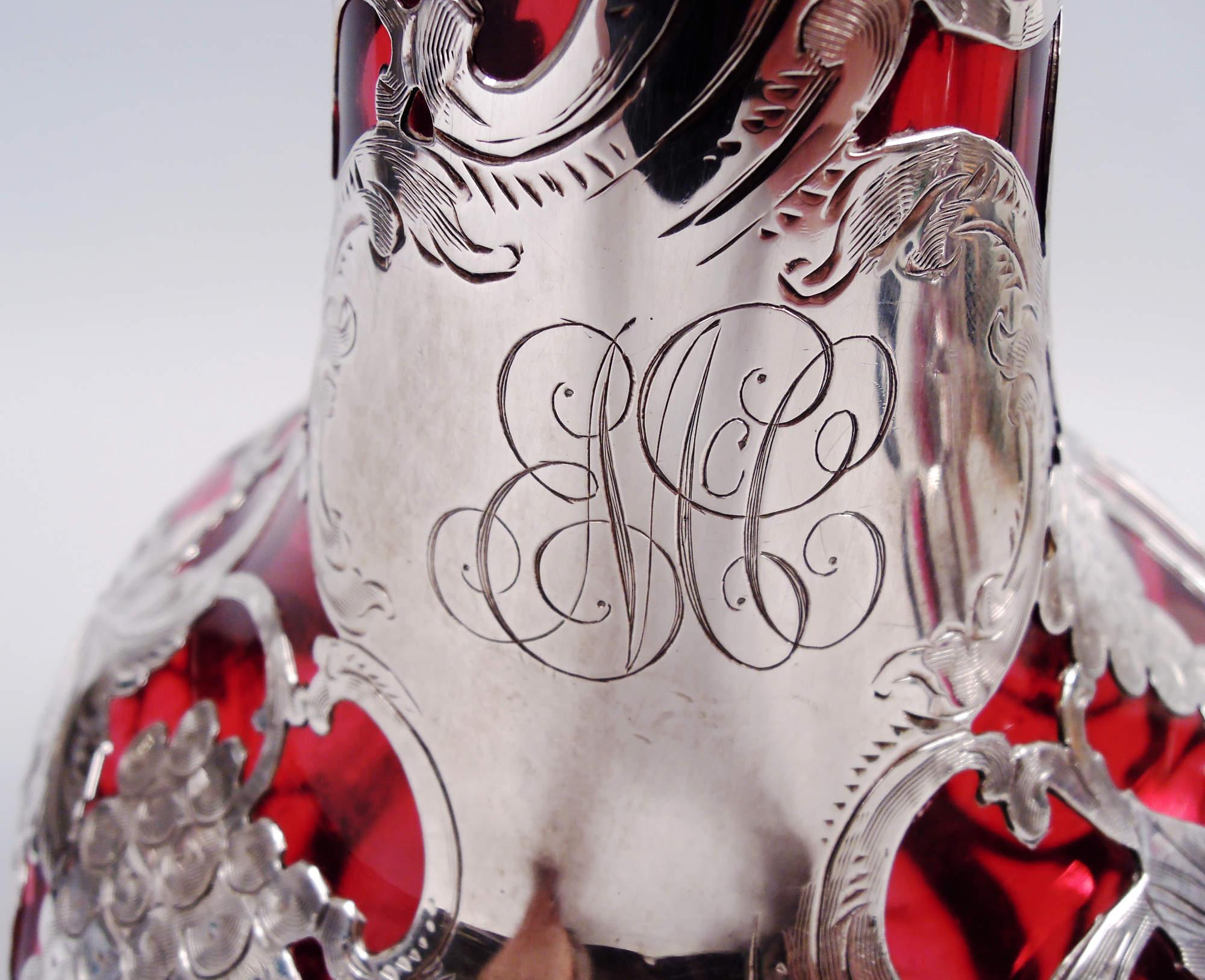 Antique Alvin Art Nouveau Red Grapevine Silver Overlay Decanter For Sale 4