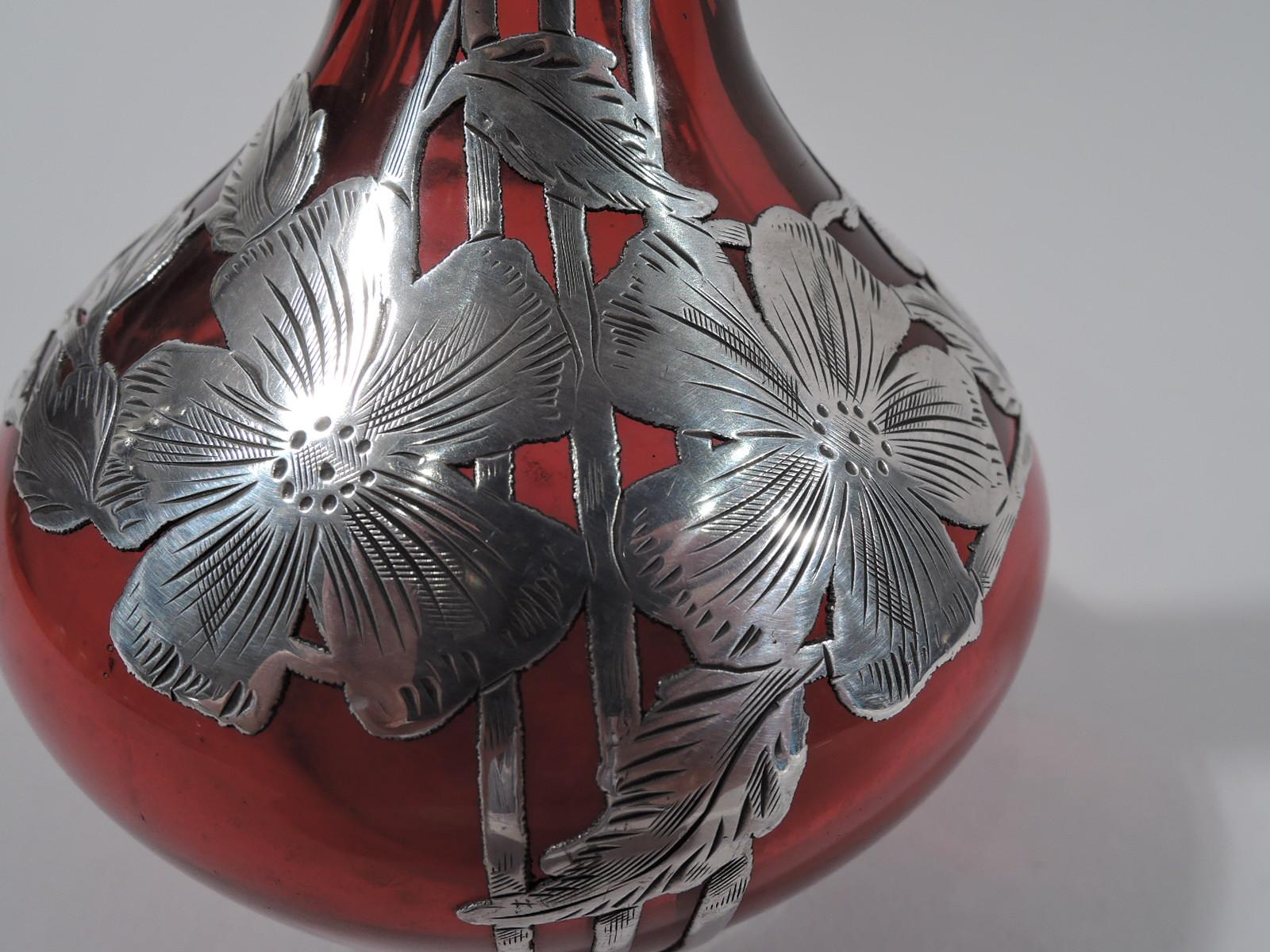 Antique Alvin Art Nouveau Red Silver Overlay Vase 1