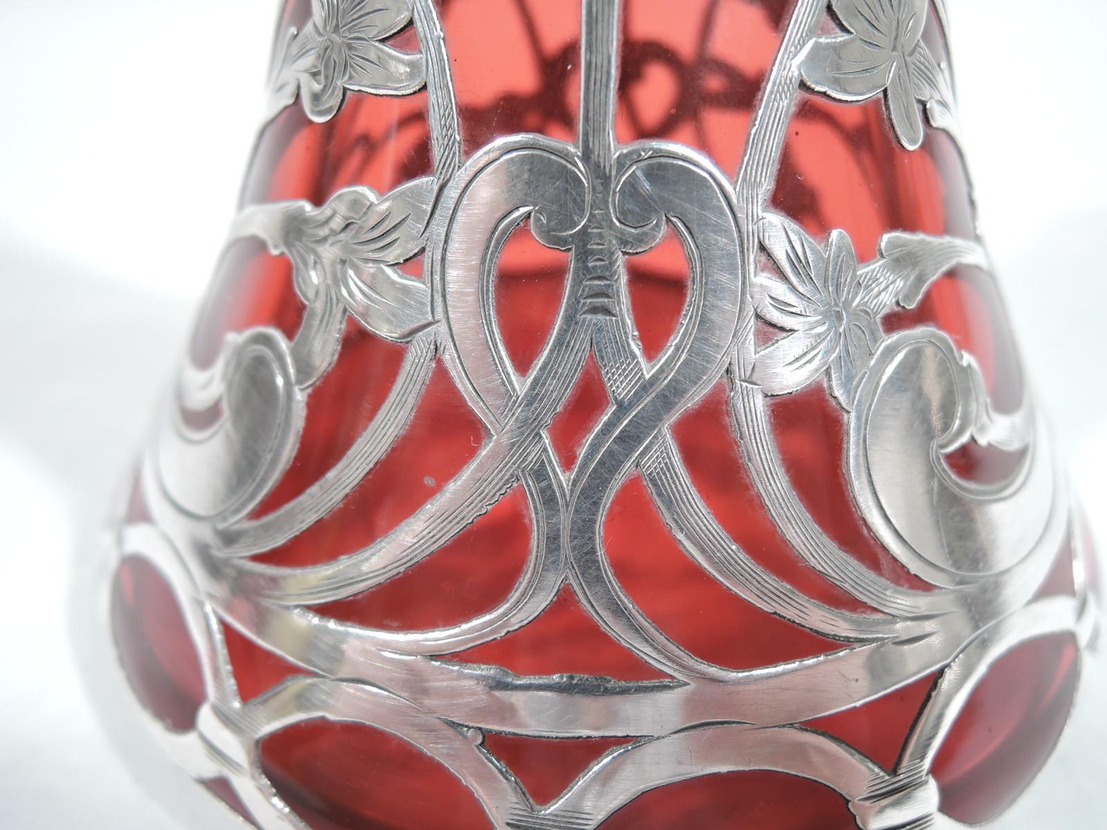 Antique Alvin Art Nouveau Red Silver Overlay Vase 1