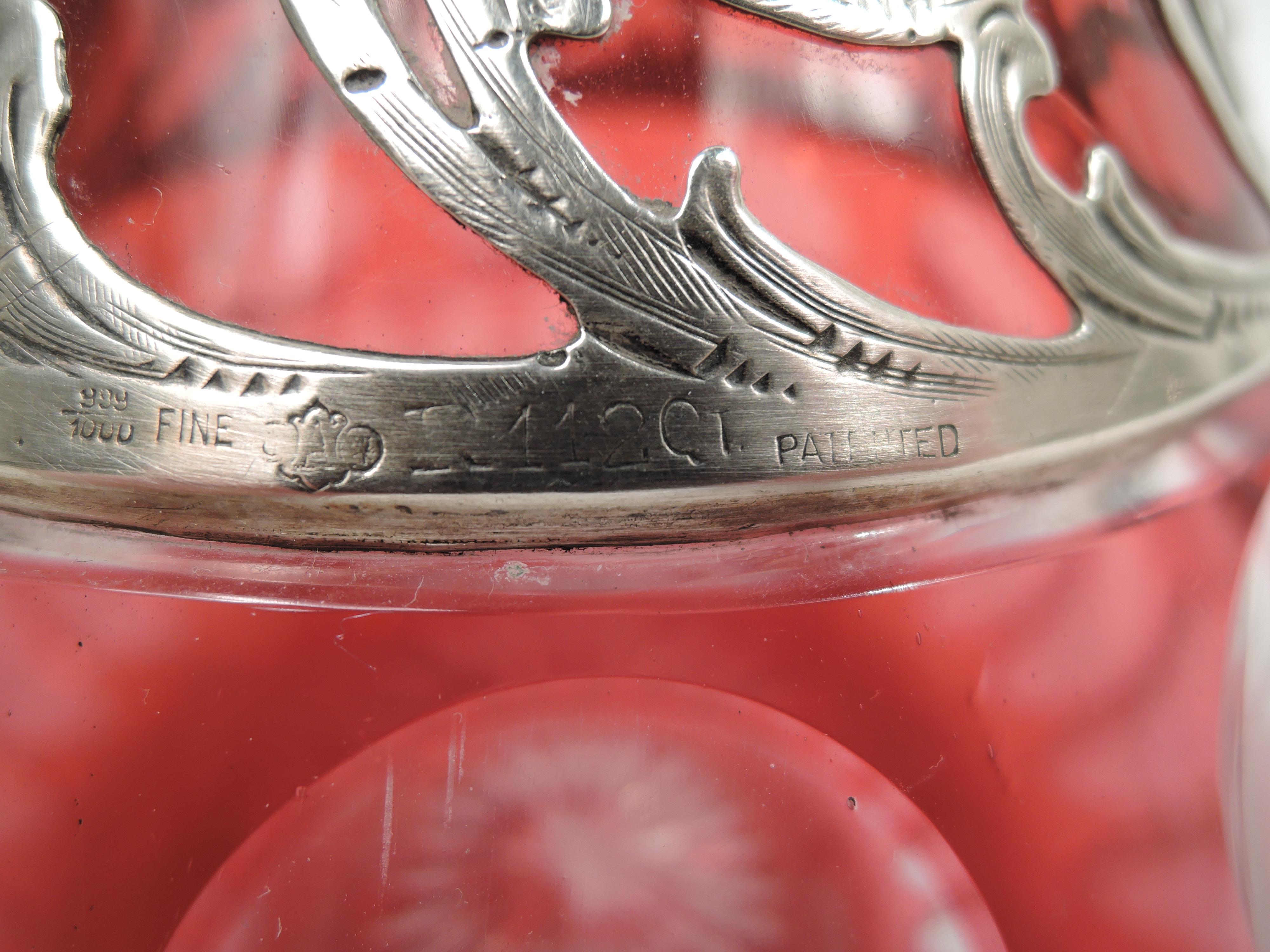 Antique Alvin Art Nouveau Silver Overlay Cranberry Cut-Glass Decanter For Sale 1