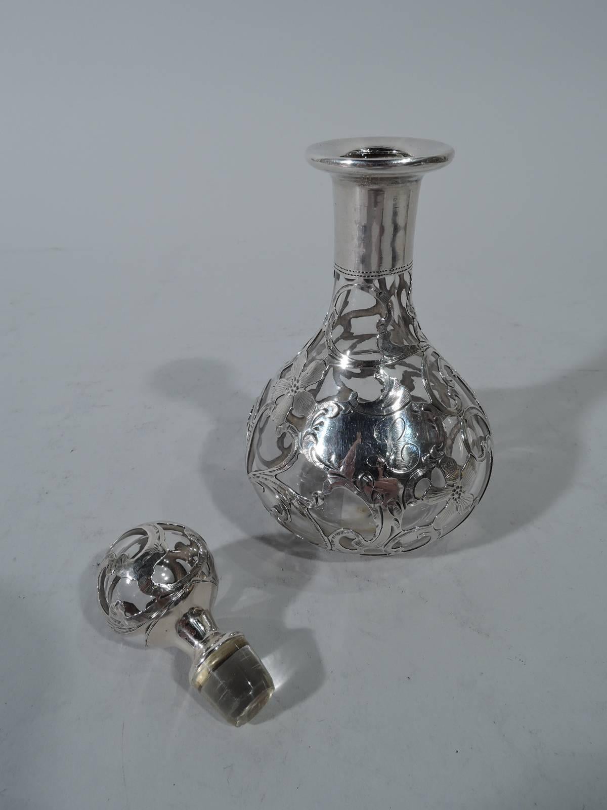 American Antique Alvin Art Nouveau Silver Overlay Perfume Bottle