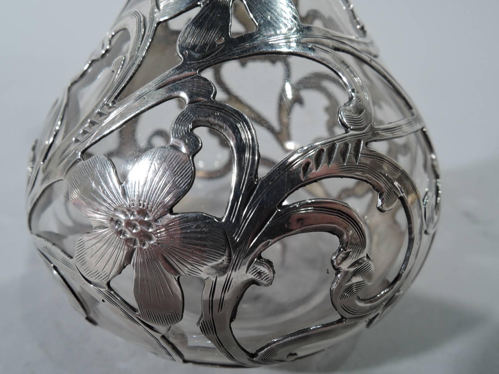 19th Century Antique Alvin Art Nouveau Silver Overlay Perfume Bottle