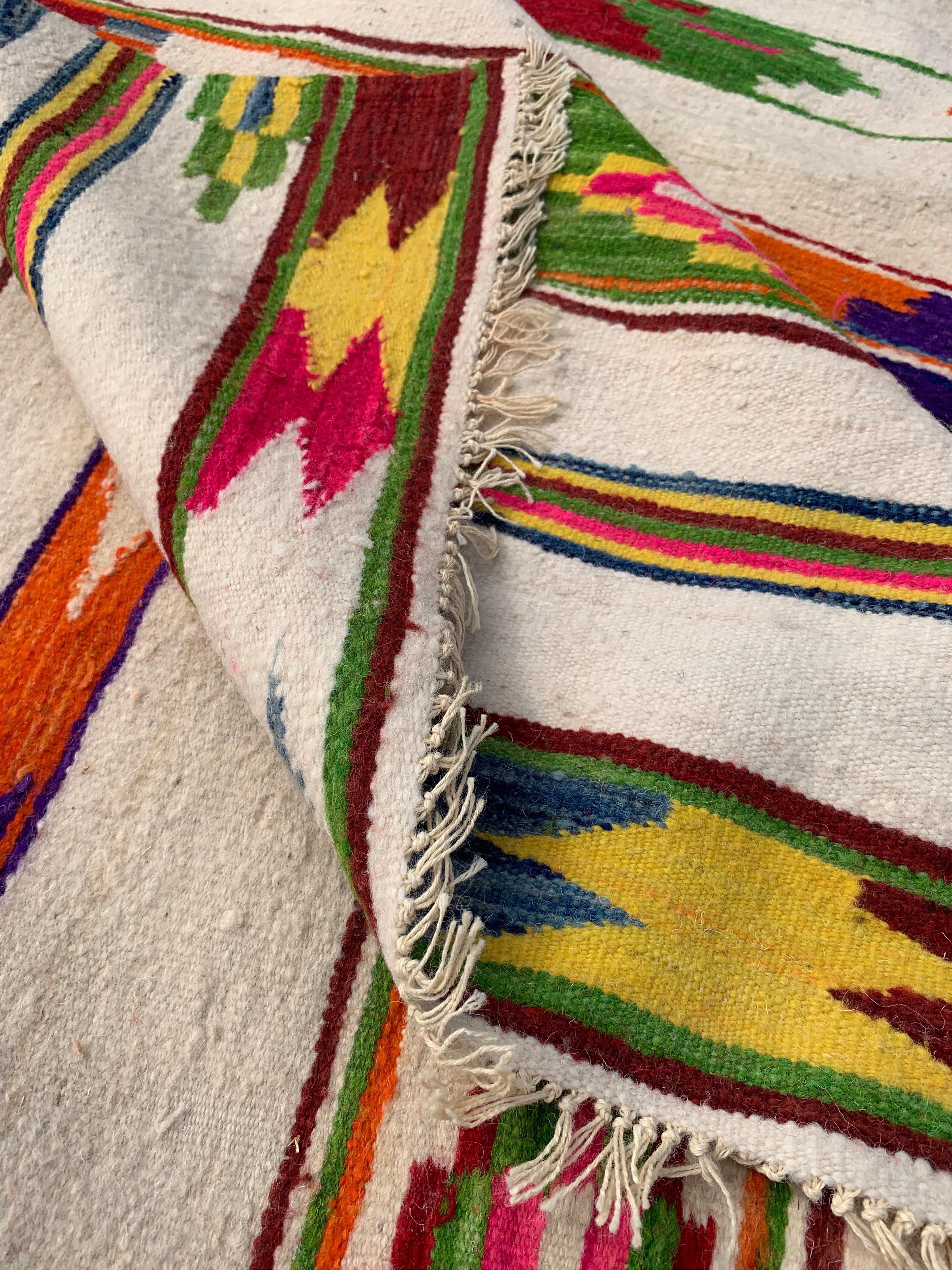 Algerischer mehrfarbiger, geometrischer, handgefertigter Boho-Teppich aus Berber, 1970er Jahre im Angebot 5
