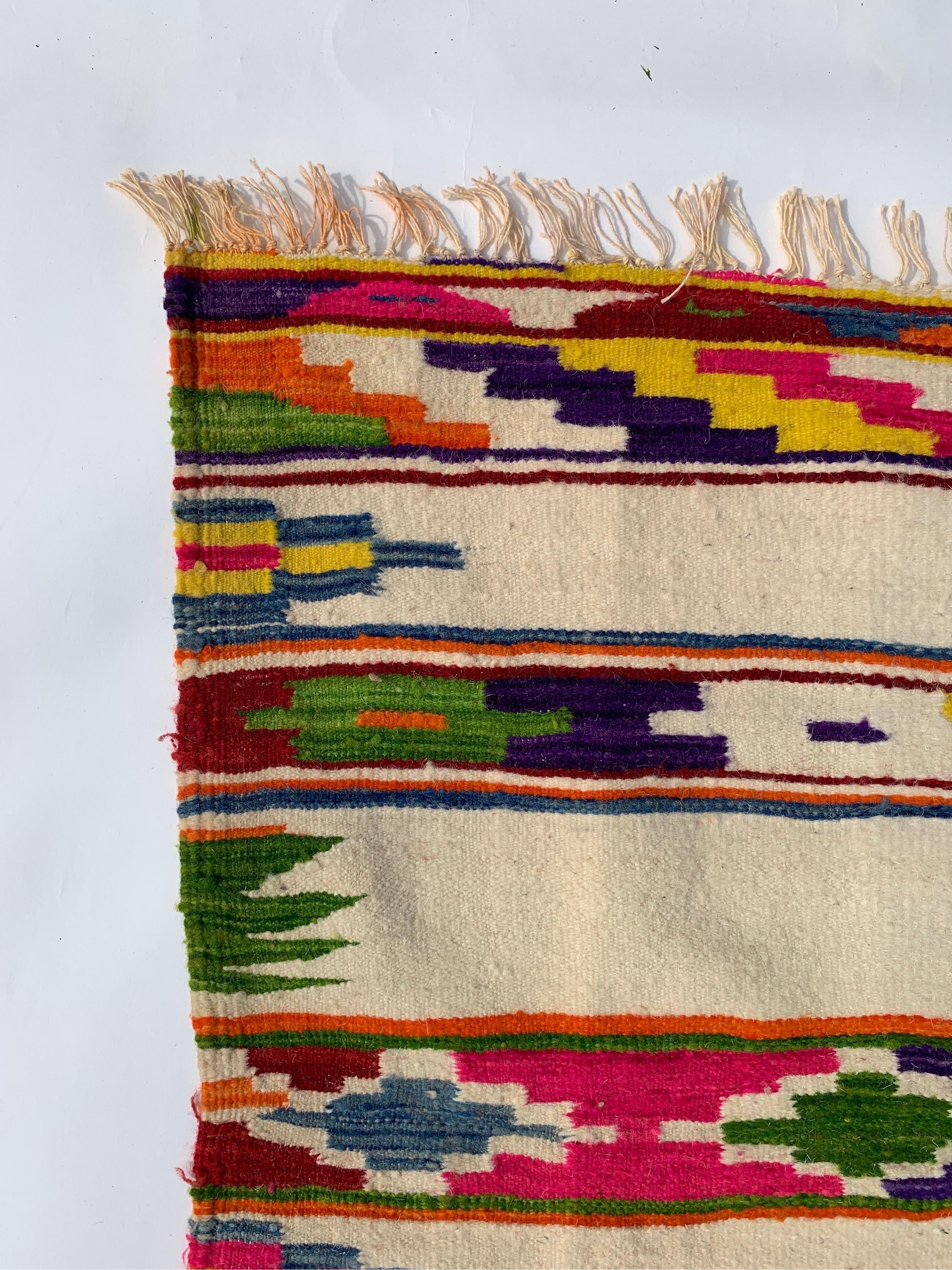 Late 20th Century Vintage Berber Rug 1970s Algerian Multicolored Geometrical Handmade Boho For Sale