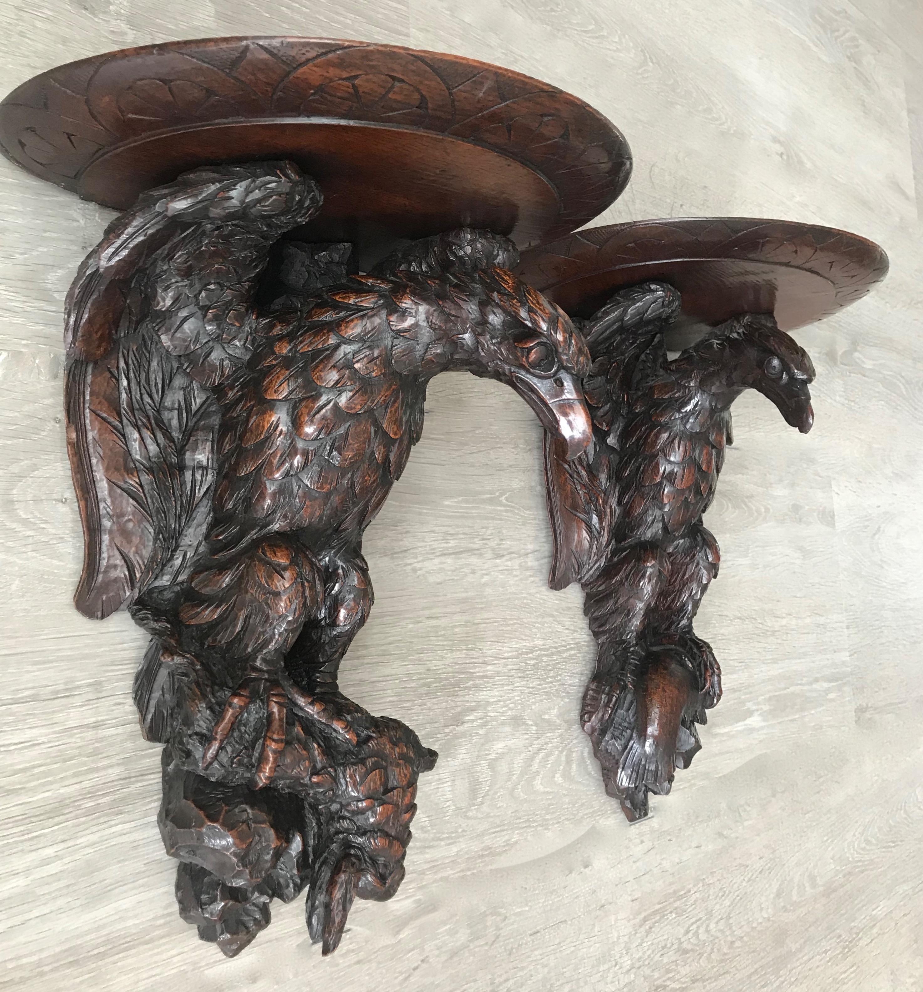 Antique & Amazing Pair of Carved Oak Wall Brackets or Consoles, Eagle Sculptures 7
