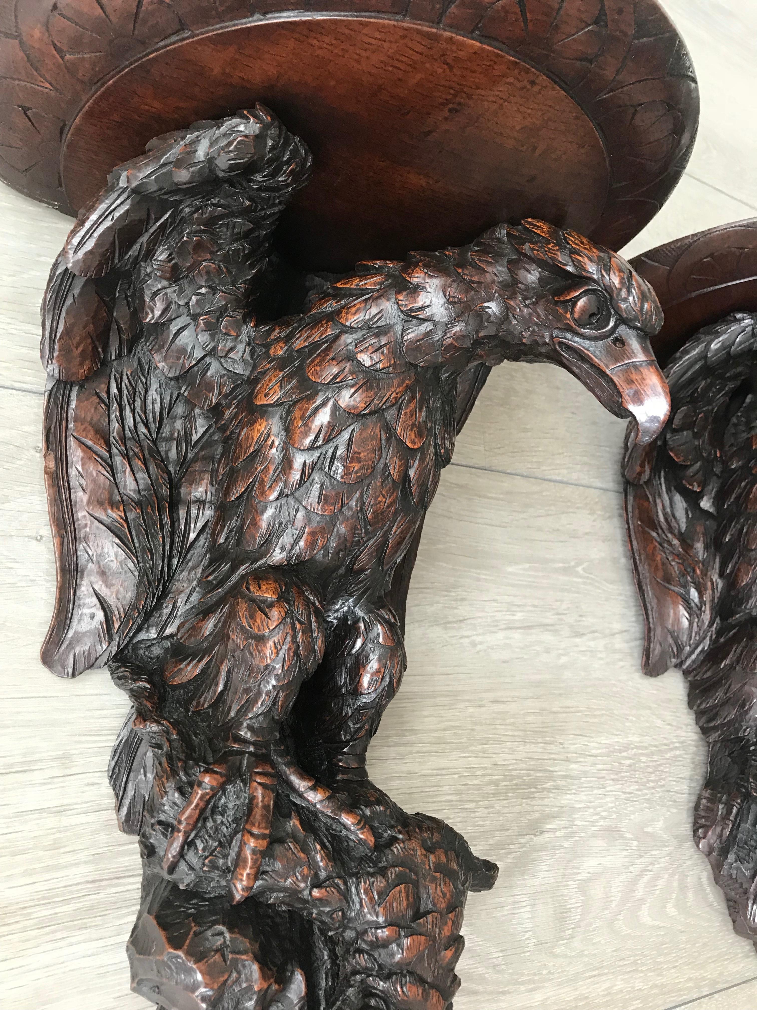 Antique & Amazing Pair of Carved Oak Wall Brackets or Consoles, Eagle Sculptures 8