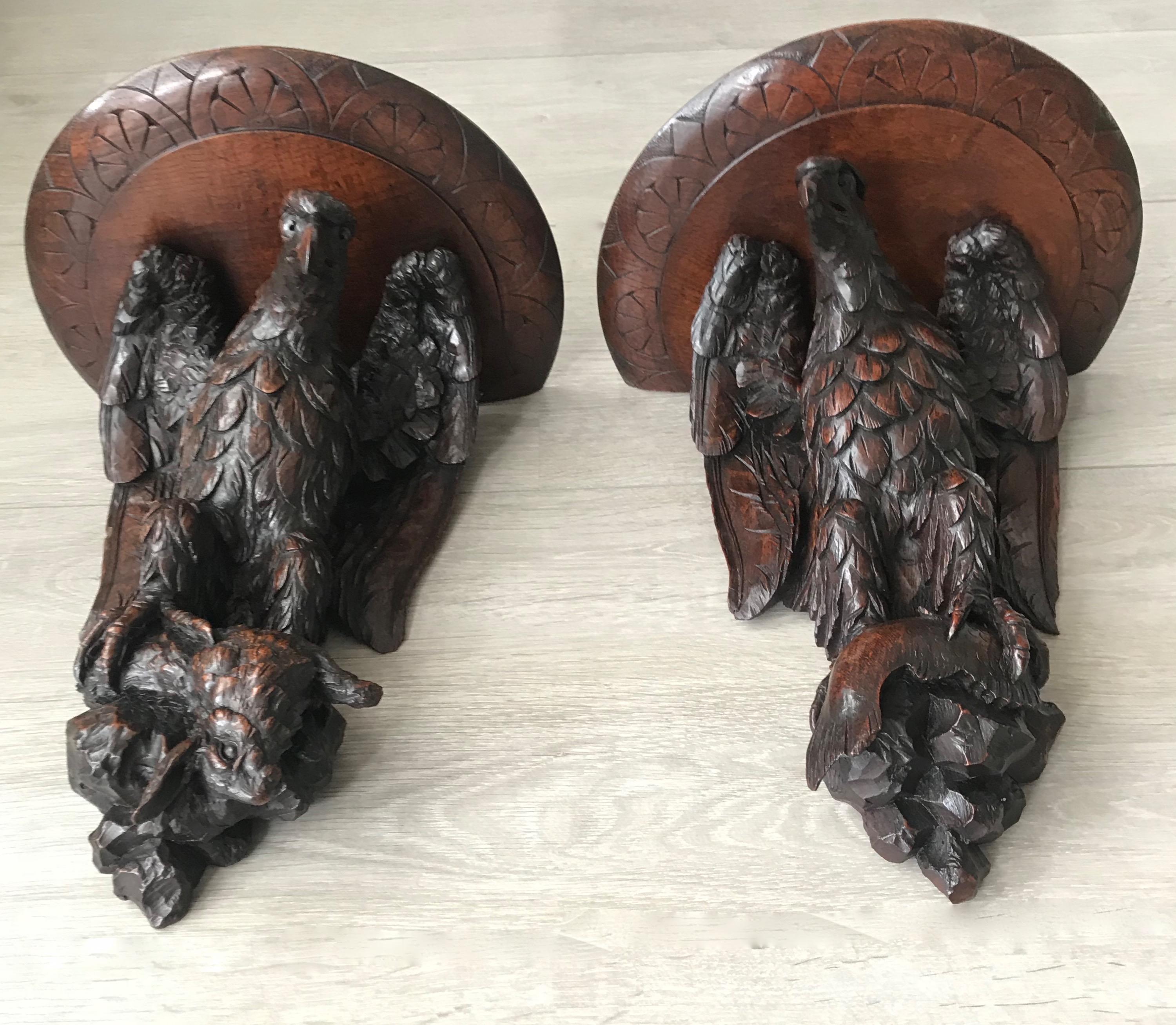 European Antique & Amazing Pair of Carved Oak Wall Brackets or Consoles, Eagle Sculptures