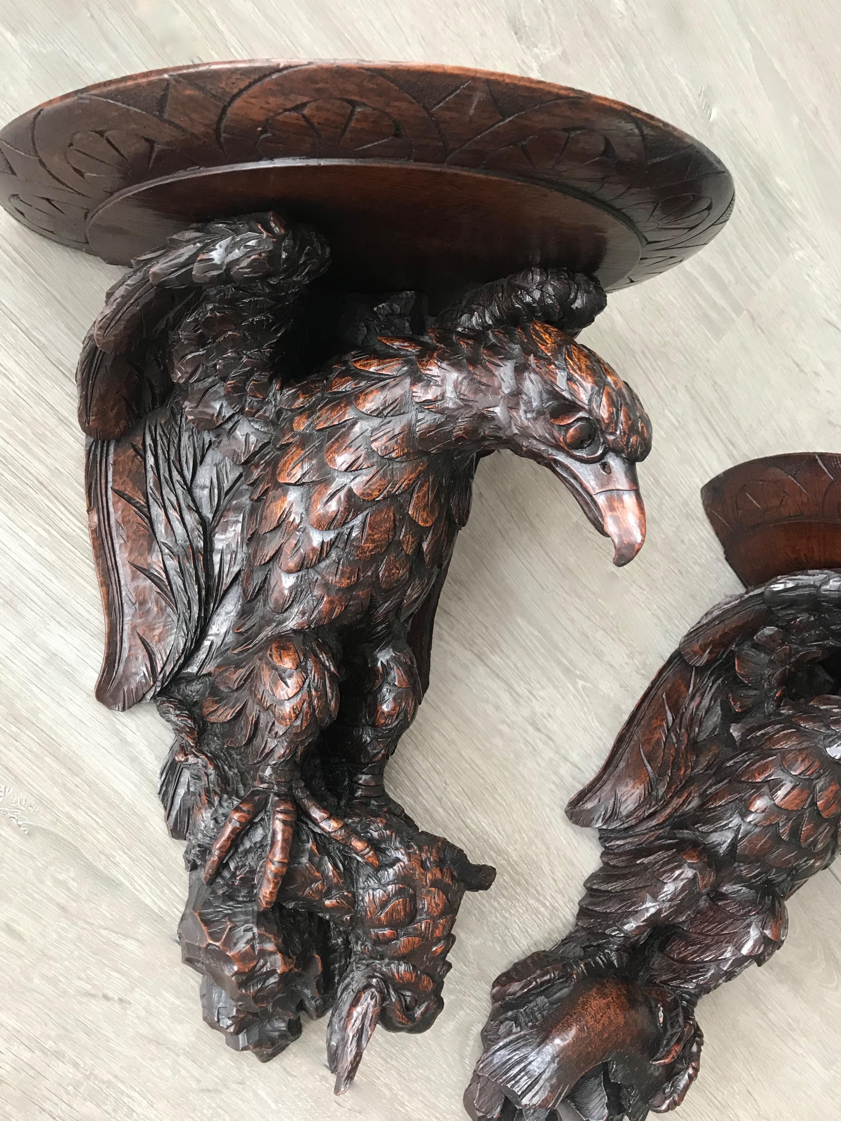 Hand-Carved Antique & Amazing Pair of Carved Oak Wall Brackets or Consoles, Eagle Sculptures