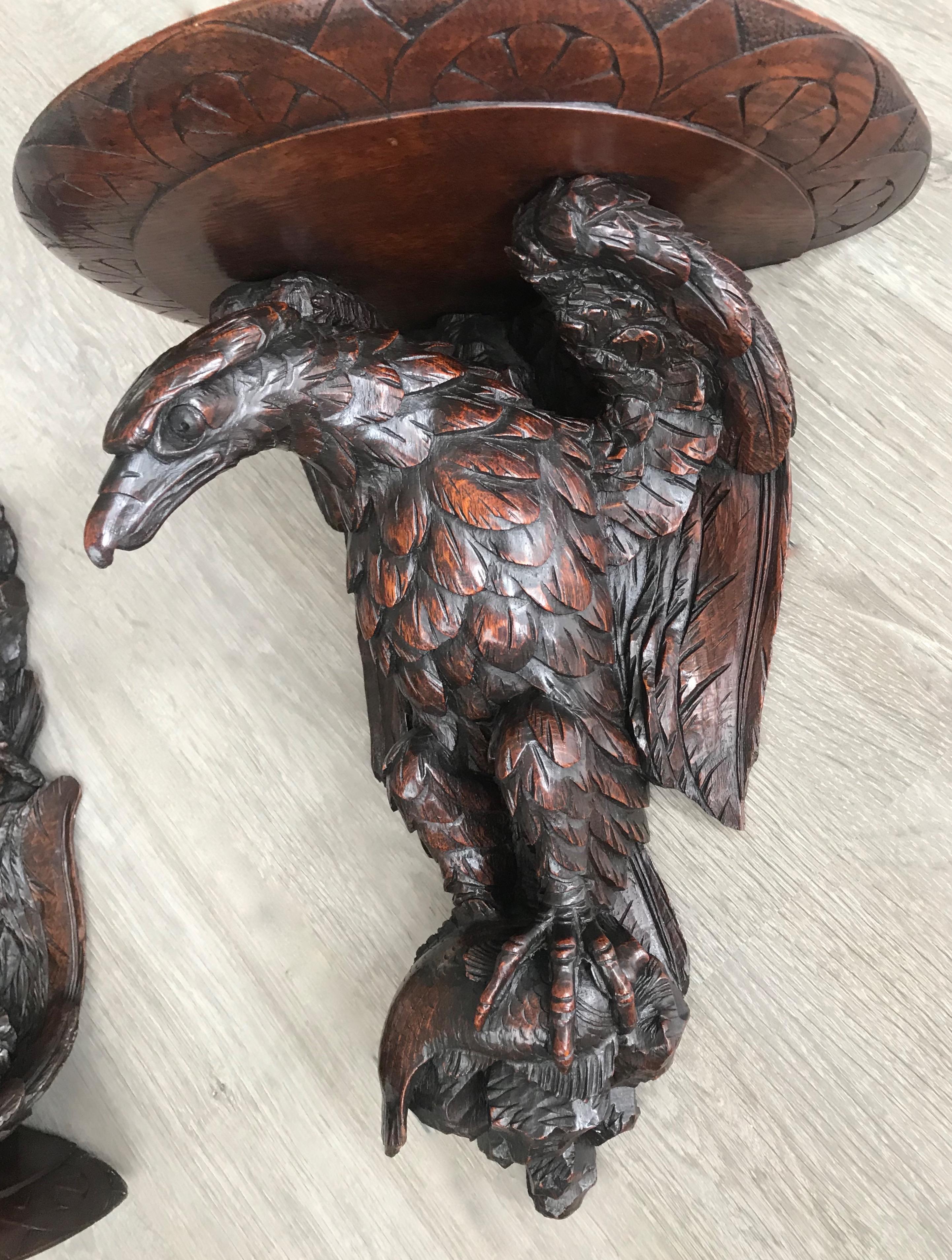 19th Century Antique & Amazing Pair of Carved Oak Wall Brackets or Consoles, Eagle Sculptures