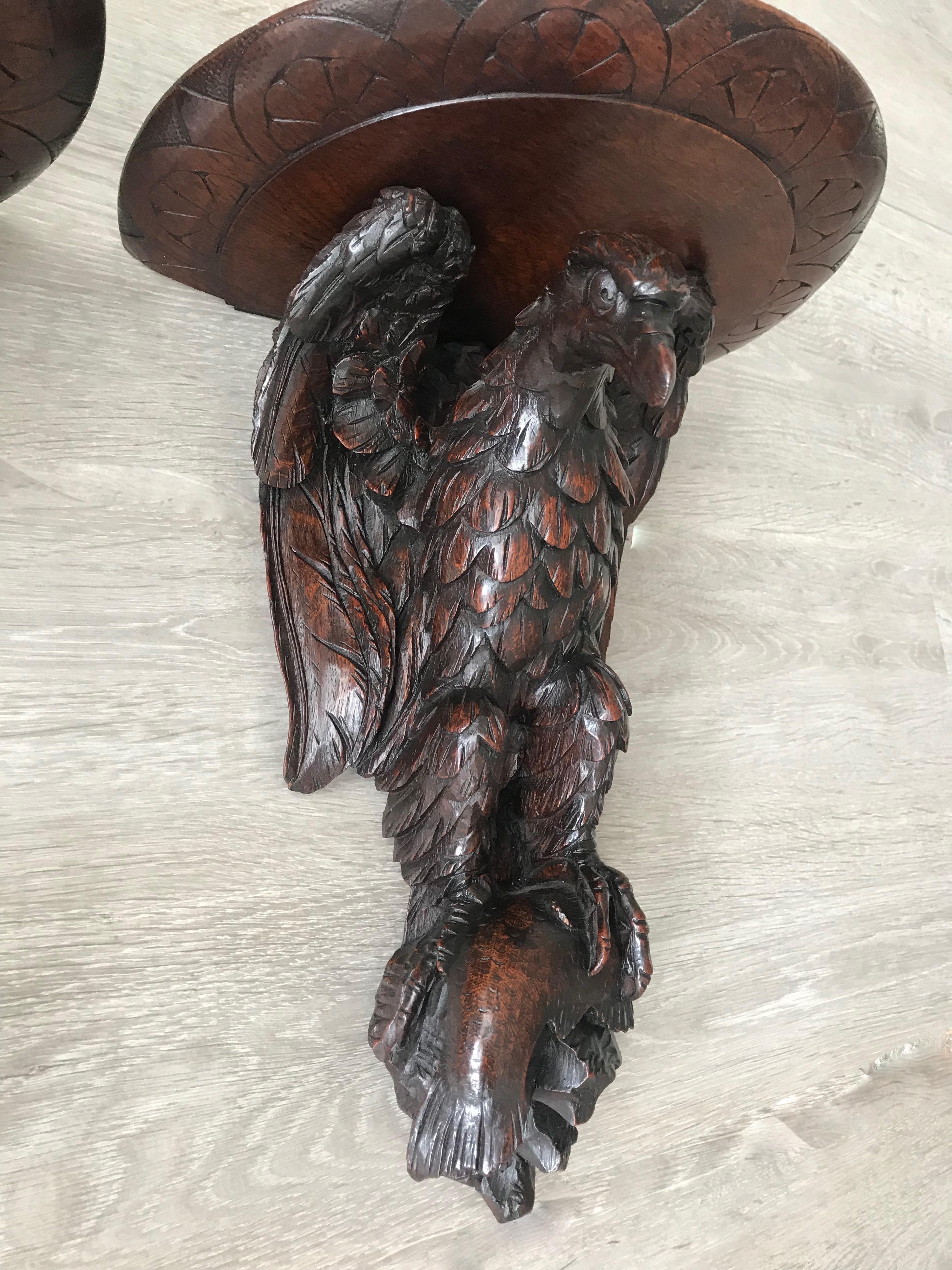 Antique & Amazing Pair of Carved Oak Wall Brackets or Consoles, Eagle Sculptures 2