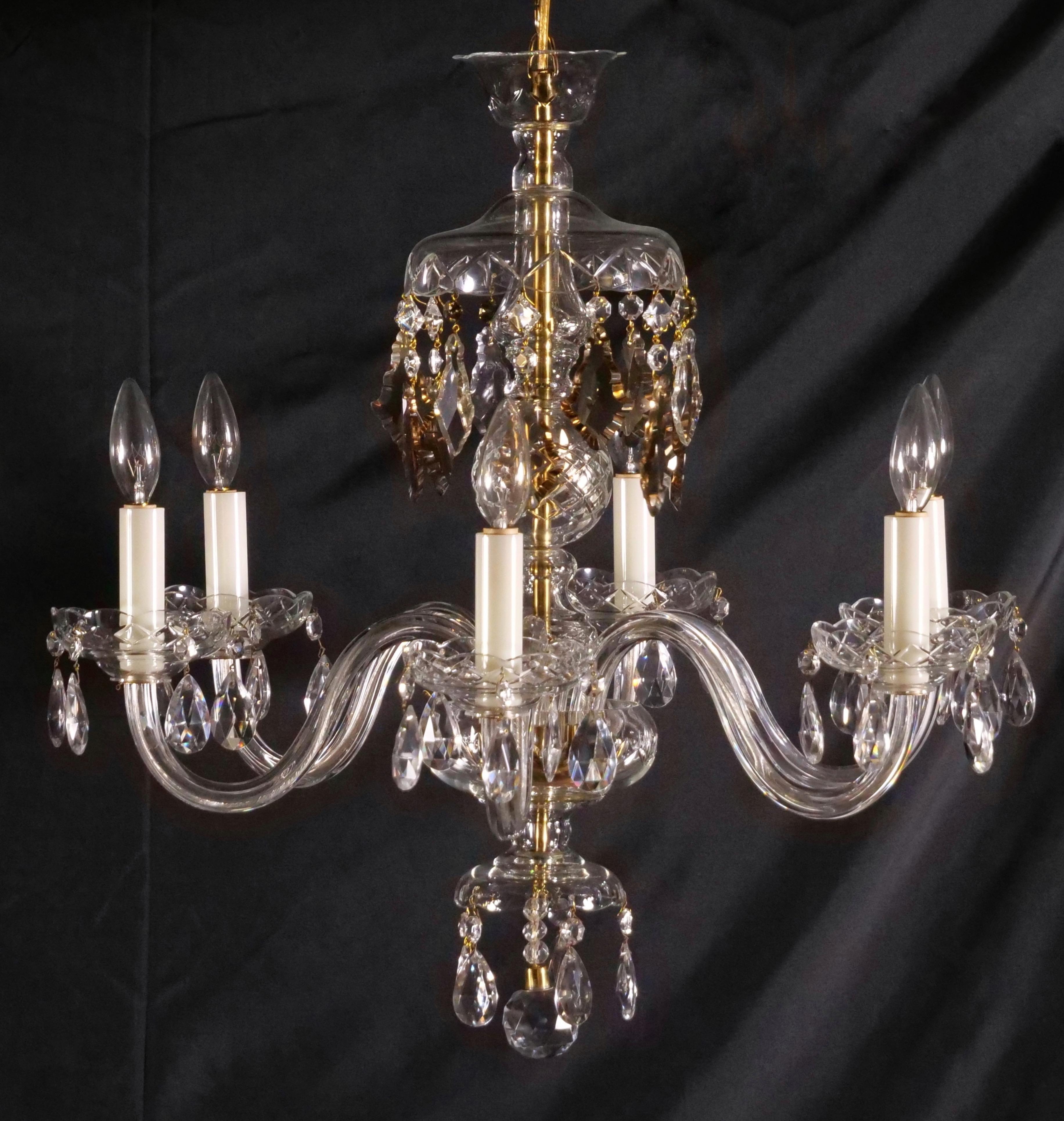 Antique Amber / Clear Cut Crystal Six-Light Chandelier For Sale 7