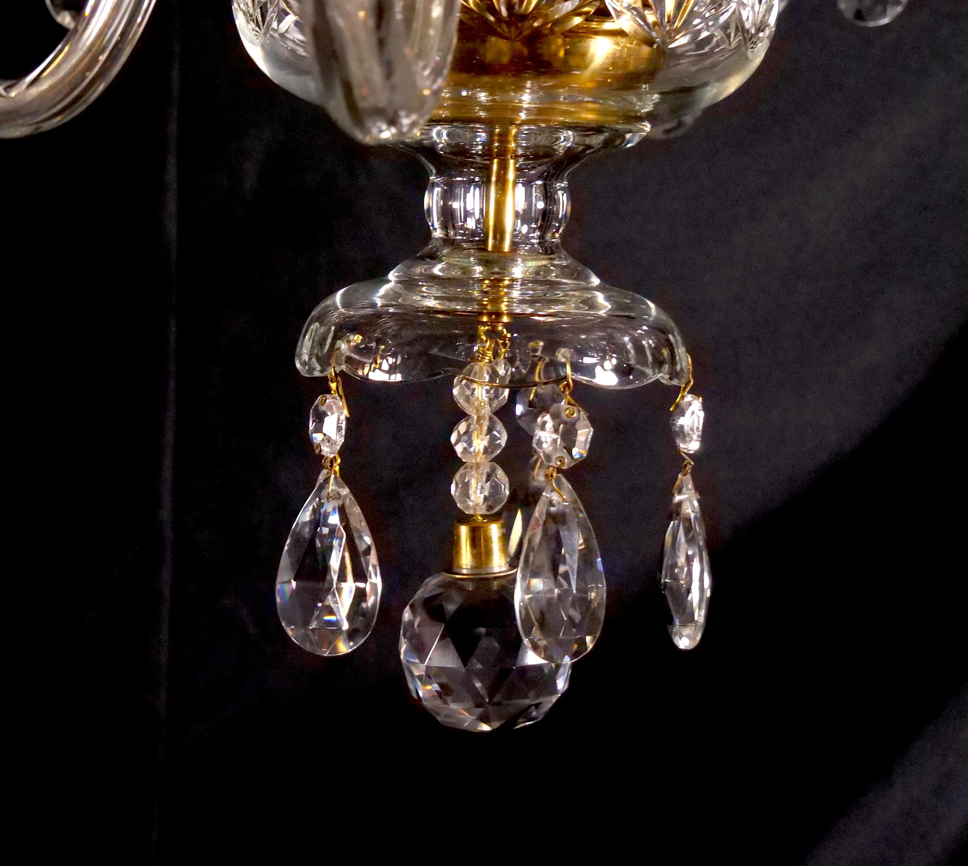 Italian Antique Amber / Clear Cut Crystal Six-Light Chandelier For Sale