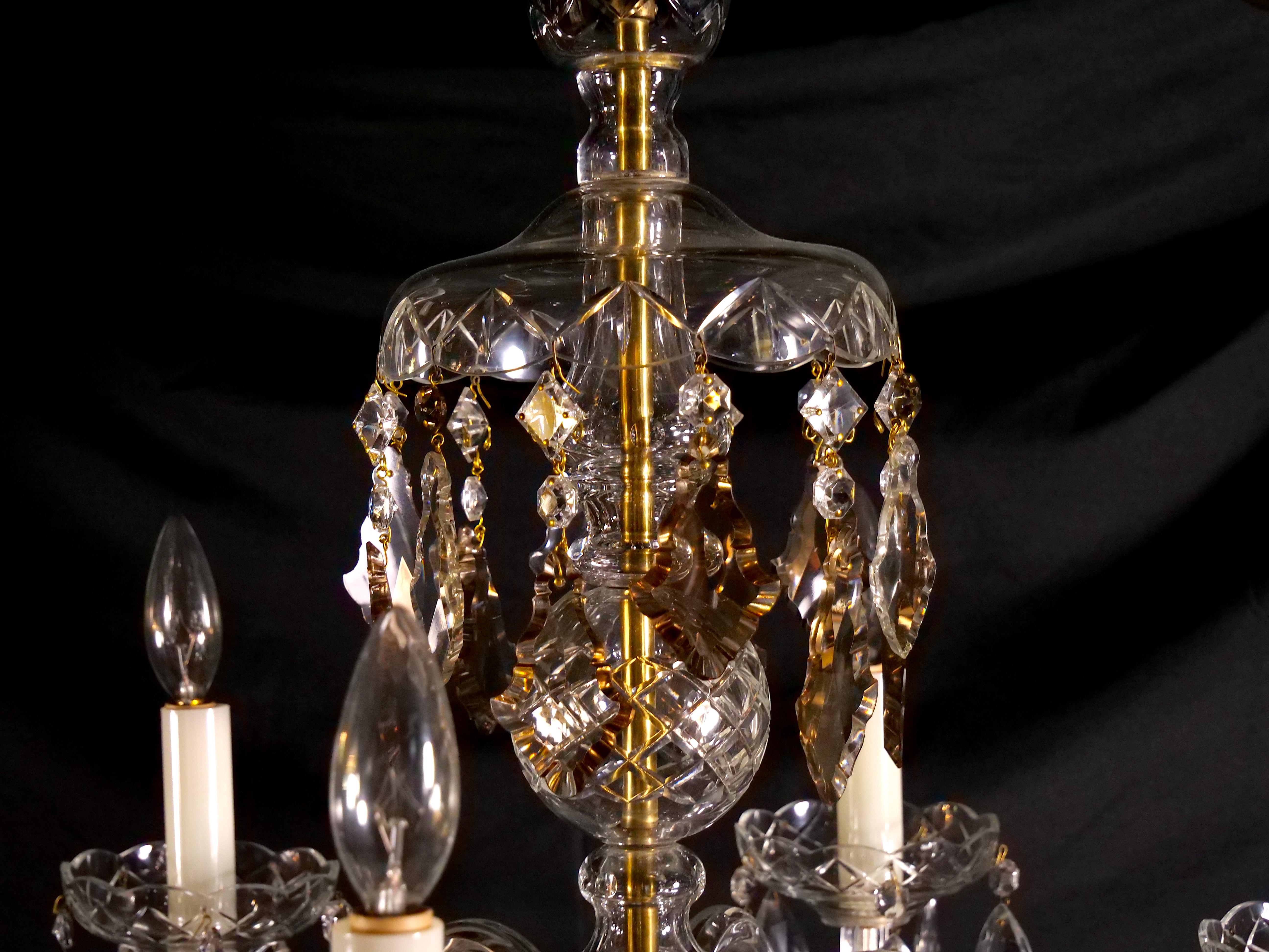 Antique Amber / Clear Cut Crystal Six-Light Chandelier In Good Condition For Sale In Tarry Town, NY