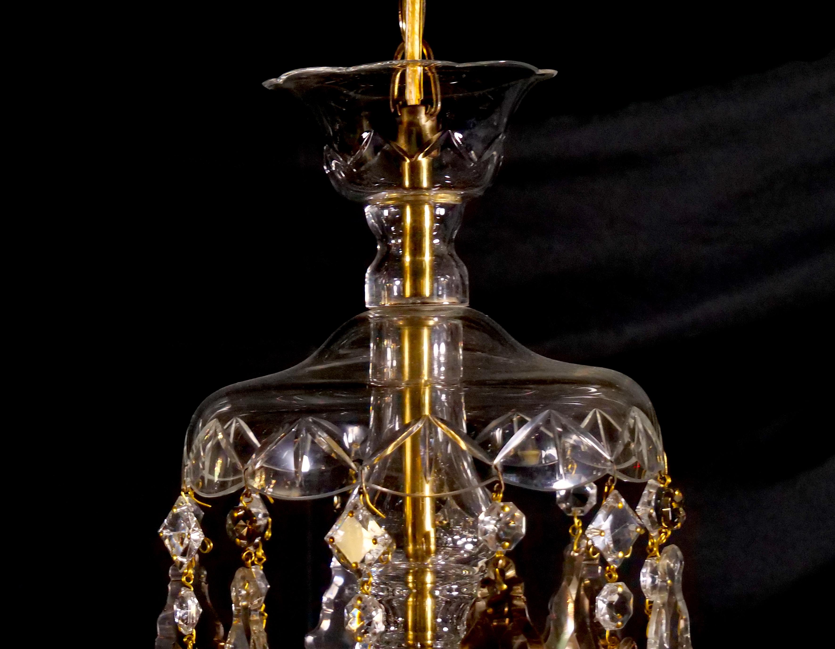 19th Century Antique Amber / Clear Cut Crystal Six-Light Chandelier For Sale