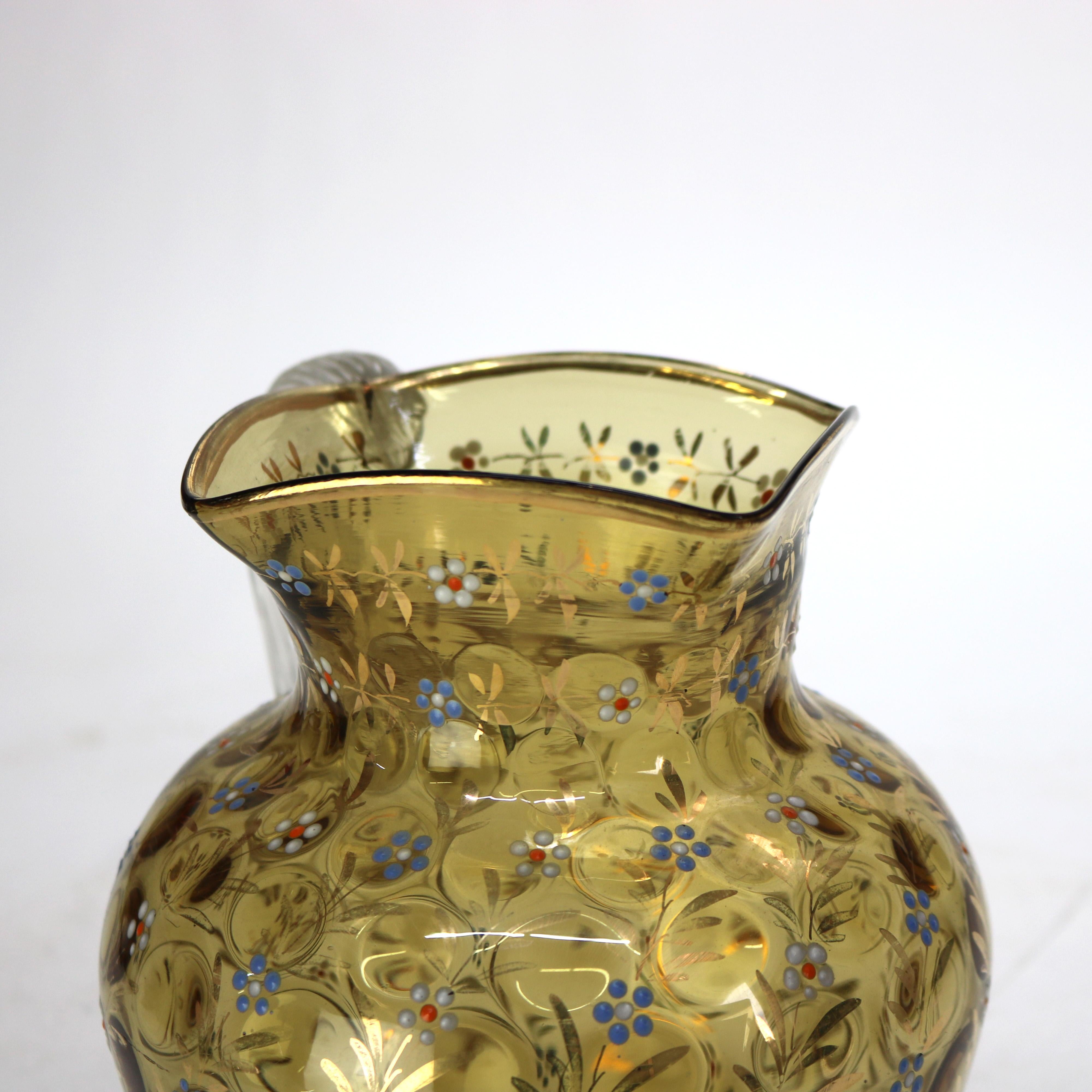 Antike Bernstein Münzkanne Wasserkrug mit emaillierten floralen Muster unsigned C1880

Maße - 8,25 