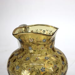 Antique Amber Coinspot Water Pitcher with Enameled Floral Pattern C1880