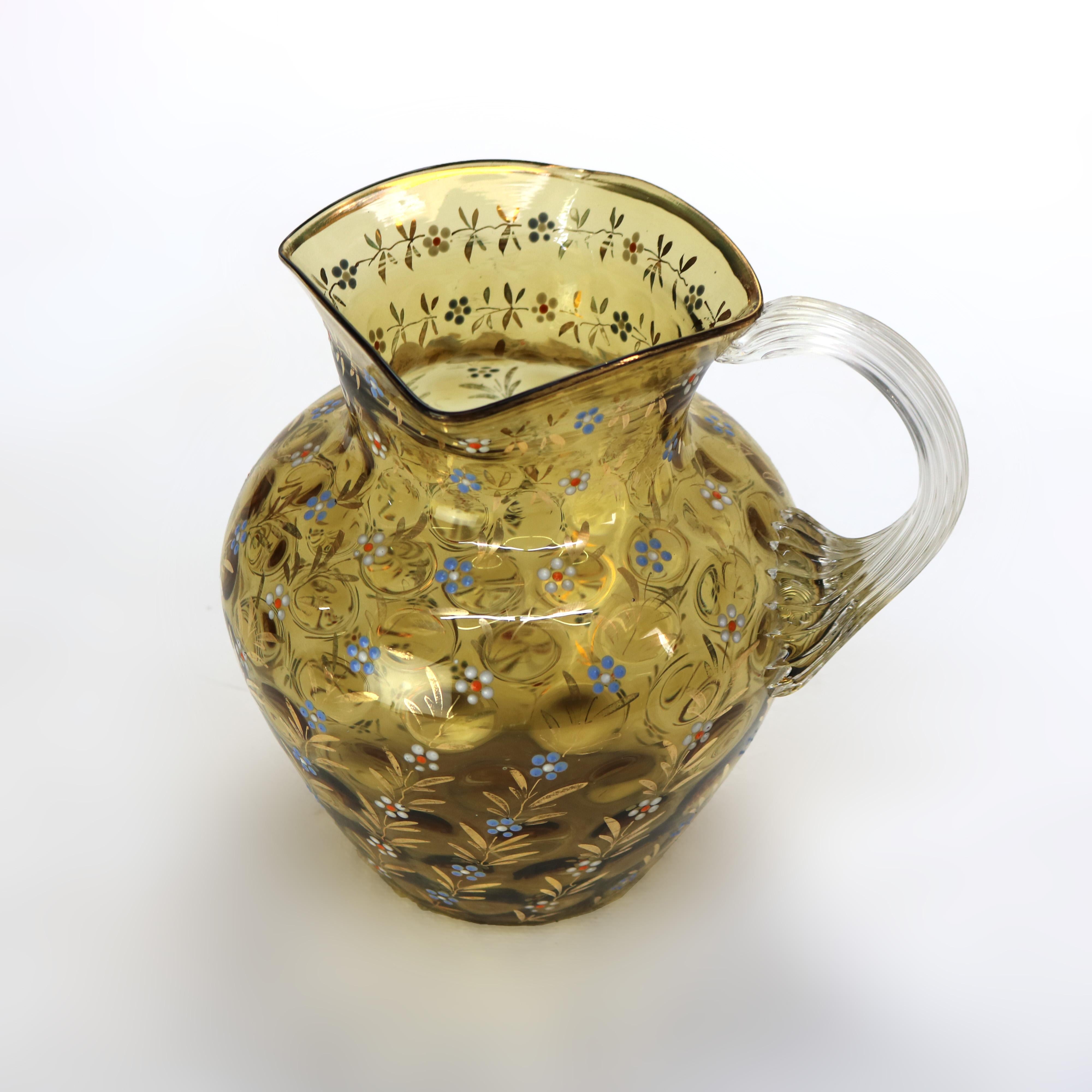 Antiker Bernstein-Wasserkrug mit Münzflecken-Wasserkrug mit emailliertem Blumenmuster, um 1880 (19. Jahrhundert) im Angebot