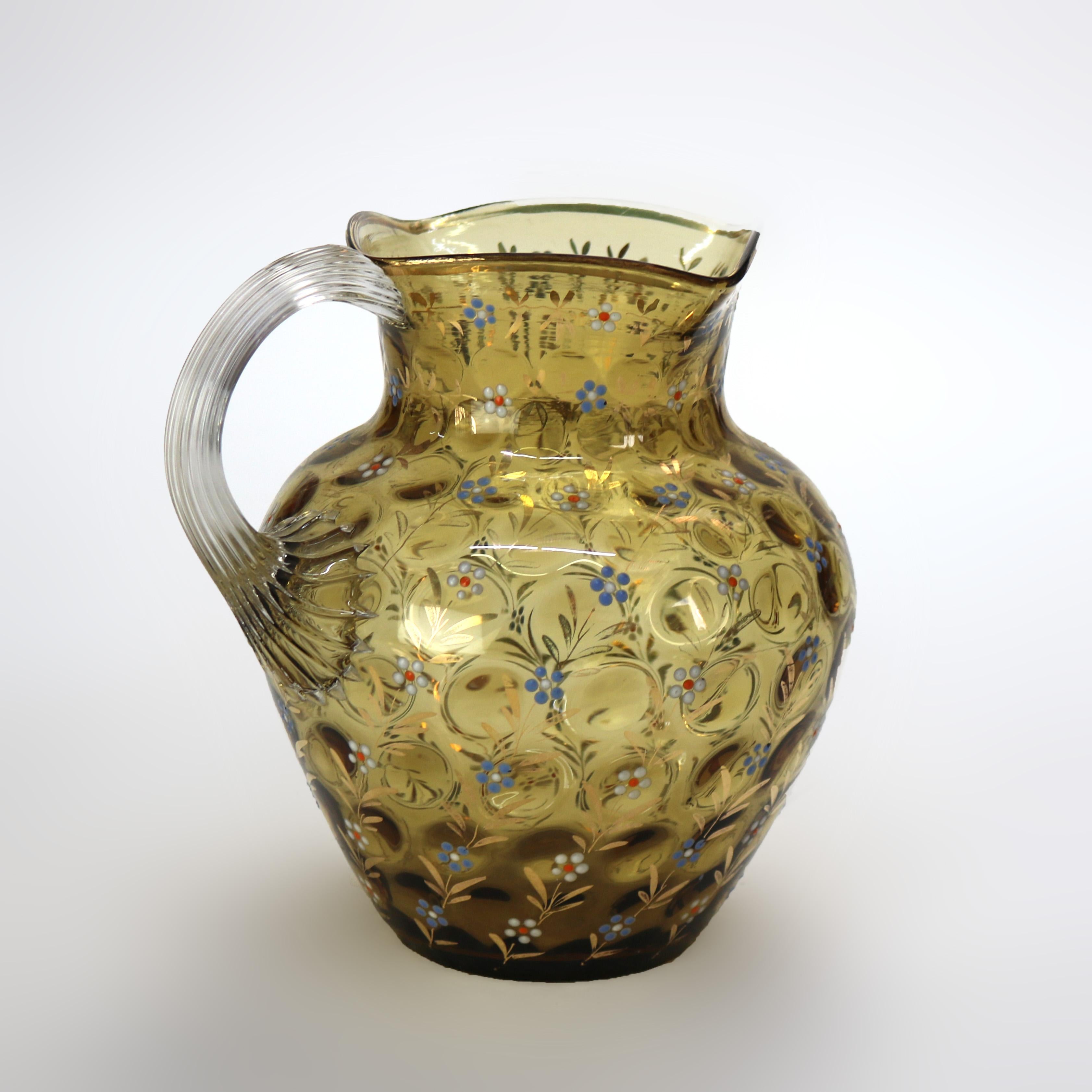 Antiker Bernstein-Wasserkrug mit Münzflecken-Wasserkrug mit emailliertem Blumenmuster, um 1880 (Glas) im Angebot