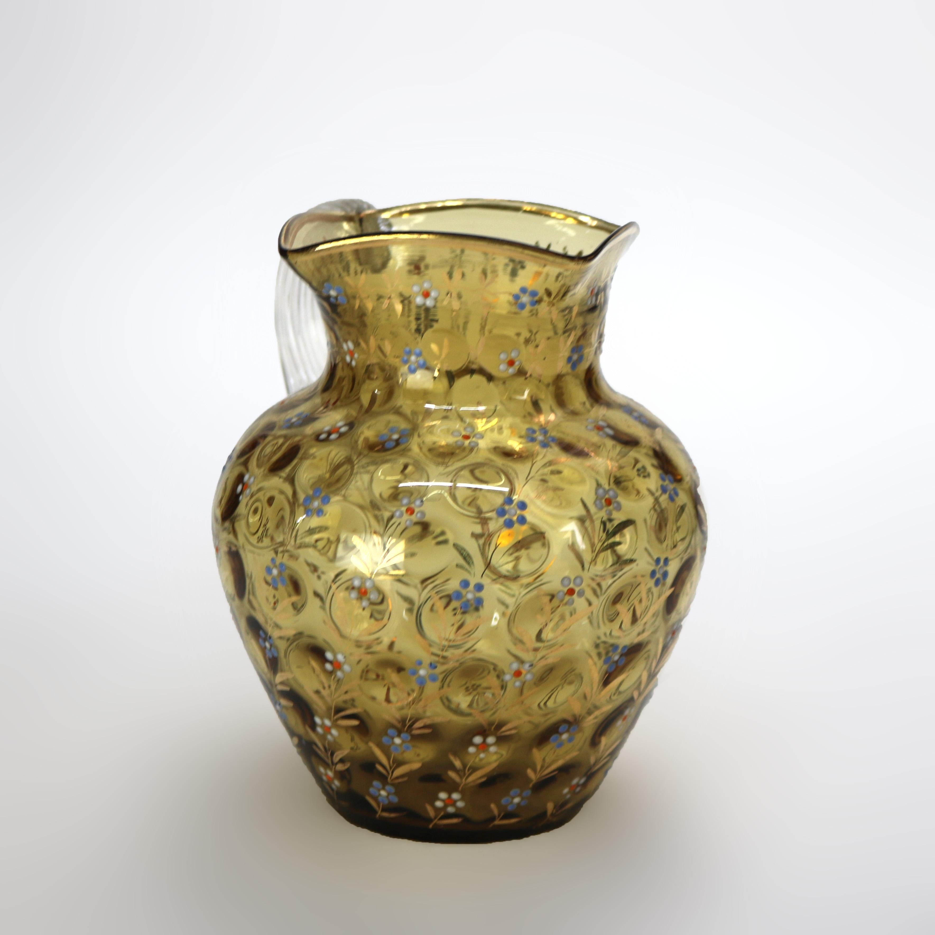 Antiker Bernstein-Wasserkrug mit Münzflecken-Wasserkrug mit emailliertem Blumenmuster, um 1880 im Angebot 1