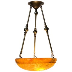Antique Amber-Colored Alabaster Ceiling Fixture/Chandelier