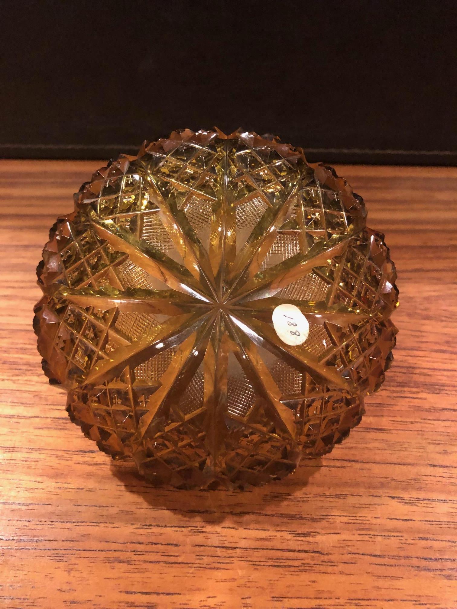 Antique Amber Colored Cut Glass English Inkwell For Sale at 1stDibs