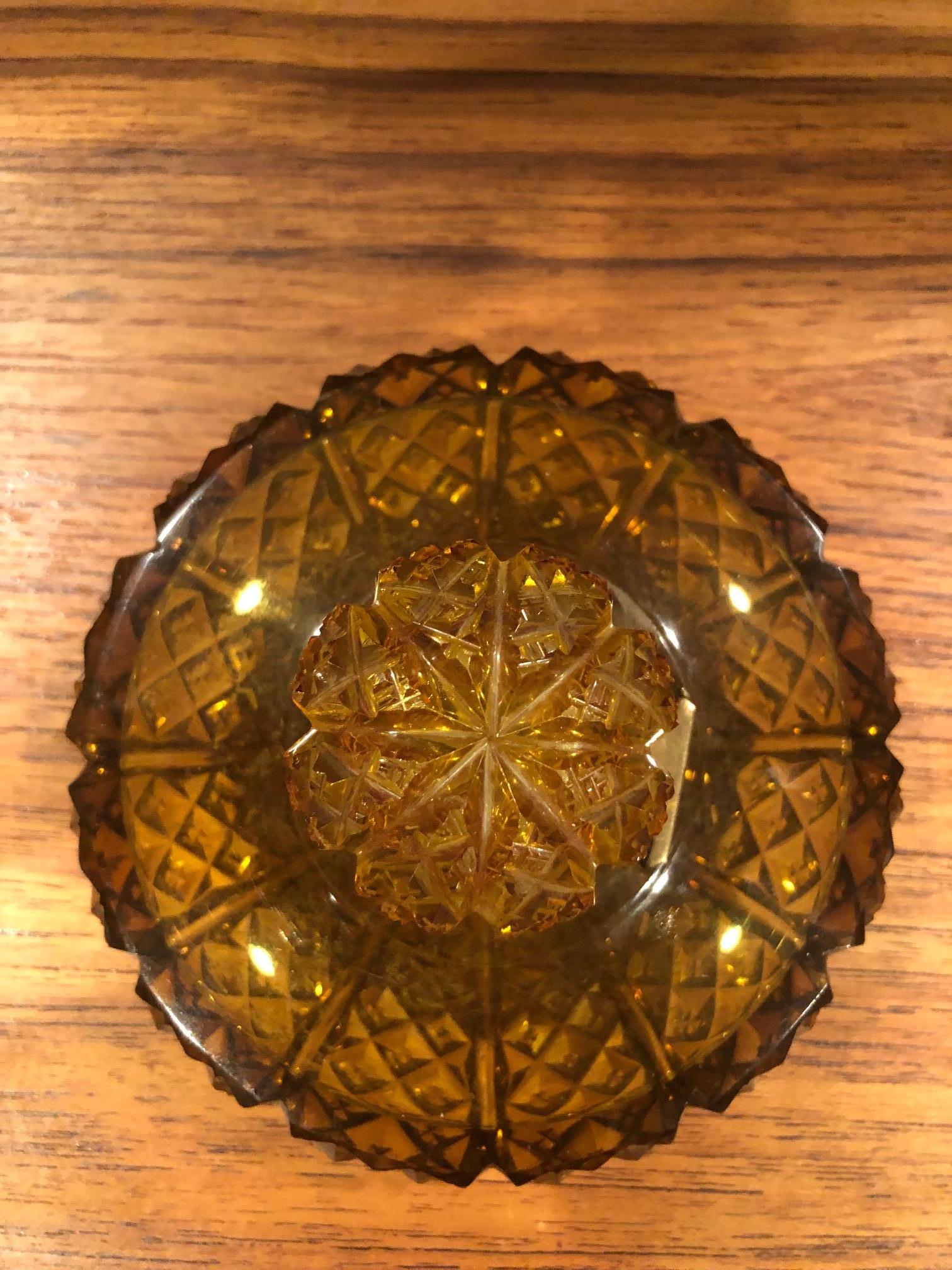 Antique Amber Colored Cut Glass English Inkwell For Sale at 1stDibs