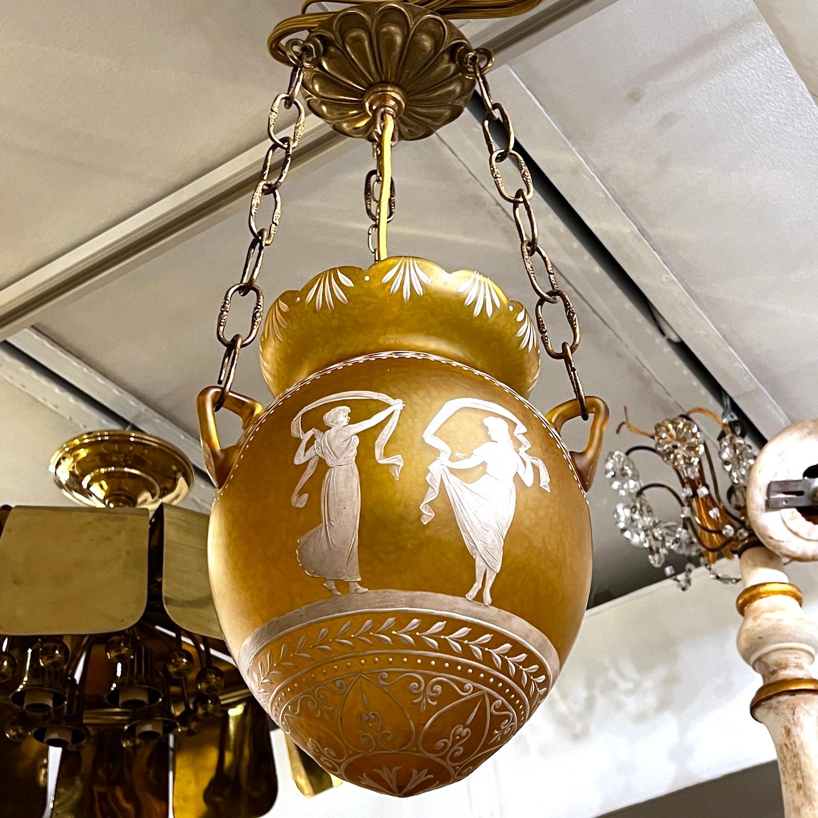 Early 20th Century Antique Amber Glass Lantern For Sale